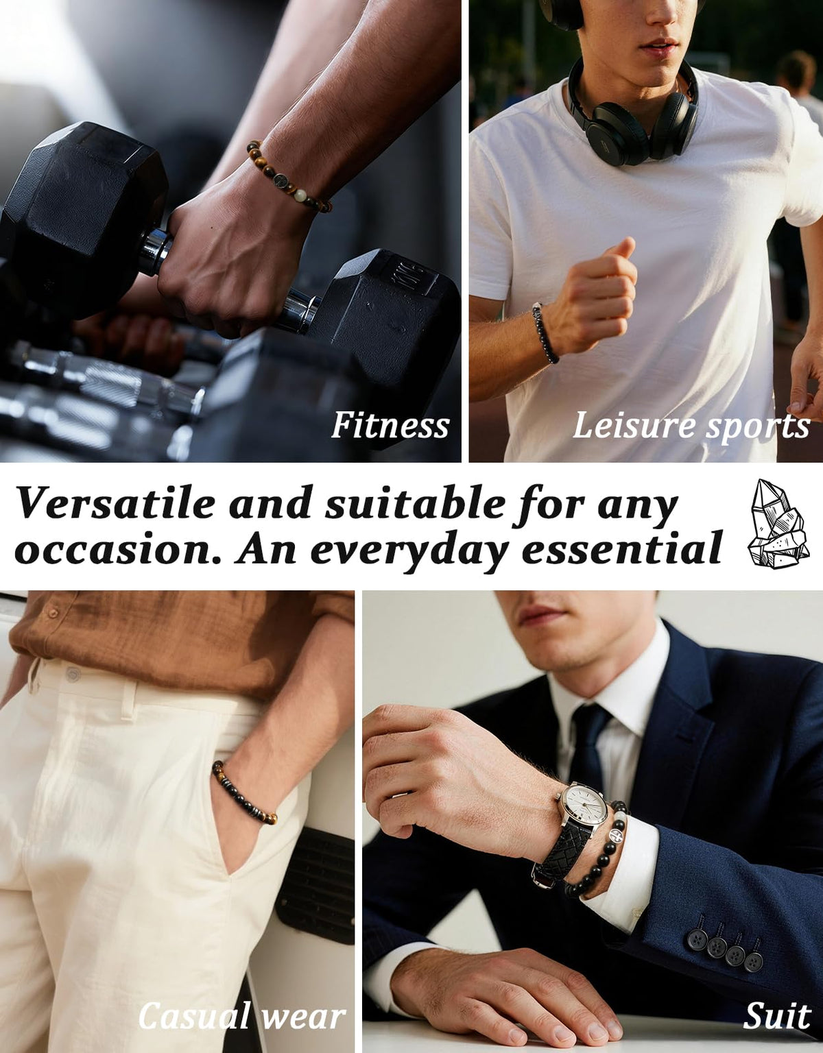 Landorilo Gifts for Men, 8mm Cross Natural Stone Beaded Bracelets, Volcanic Rock Healing Bracelet, Handmade Mens Jewelry Gift for Him, Husband, Son, Father, Friend(To My Son-8.3in)