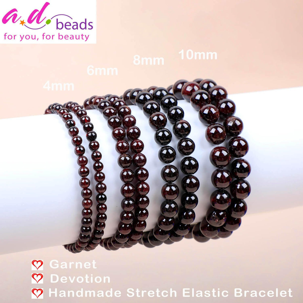 AD Beads Handmade Gemstone Stretch Elastic Bracelet Crystal Healing Reiki Nature's Beauty and Spiritual Essence Unisex (6mm, Garnet (Devotion))