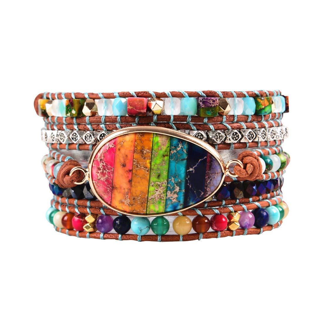 YGLINE Leather Handmade Chakra Stone Crystal Bead Wrap Bracelets Collection (Chakra 3)