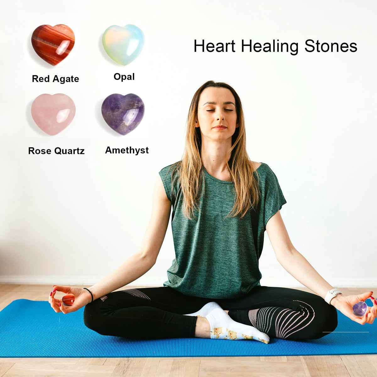4 Pcs Heart Crystals and Healing Stones, 1.2" Red Agate Polished Love Carved Palm Worry Stone, Reiki Anxiety Stone Gift for Stress Meditation (Red Agate)