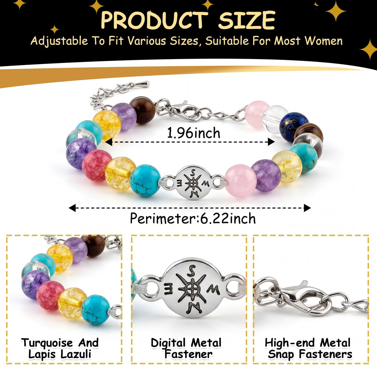 Graduation Bracelet Set 2026 for Him & Her, Natural stone Beaded Bracelet with 7 Chakra Stones or Matte Style, Compass Keychain, Card & Gift Box for High School College Grad (Vibrant Chakra)