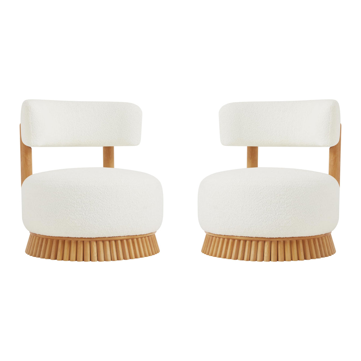 Christopher Knight Home Eloise Modern Accent Chair Set of 2, Boucle Upholstered Lounge Chair Indoor with Wooden Frame, Comfy Reading Chair for Bedroom, Light Beige+Natural