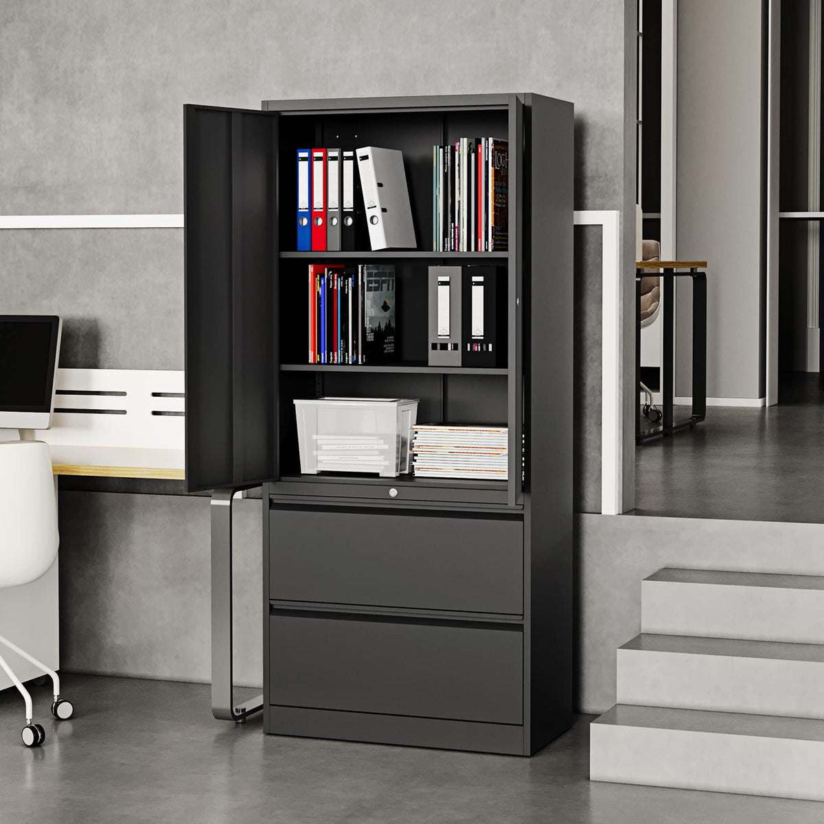 Fesbos Metal Cabinets with Lockable Drawers and Doors Lateral File Cabinets Steel Filing Lockers Book Case for Home Office Hanging Files Letter/Legal/F4/A4 Size