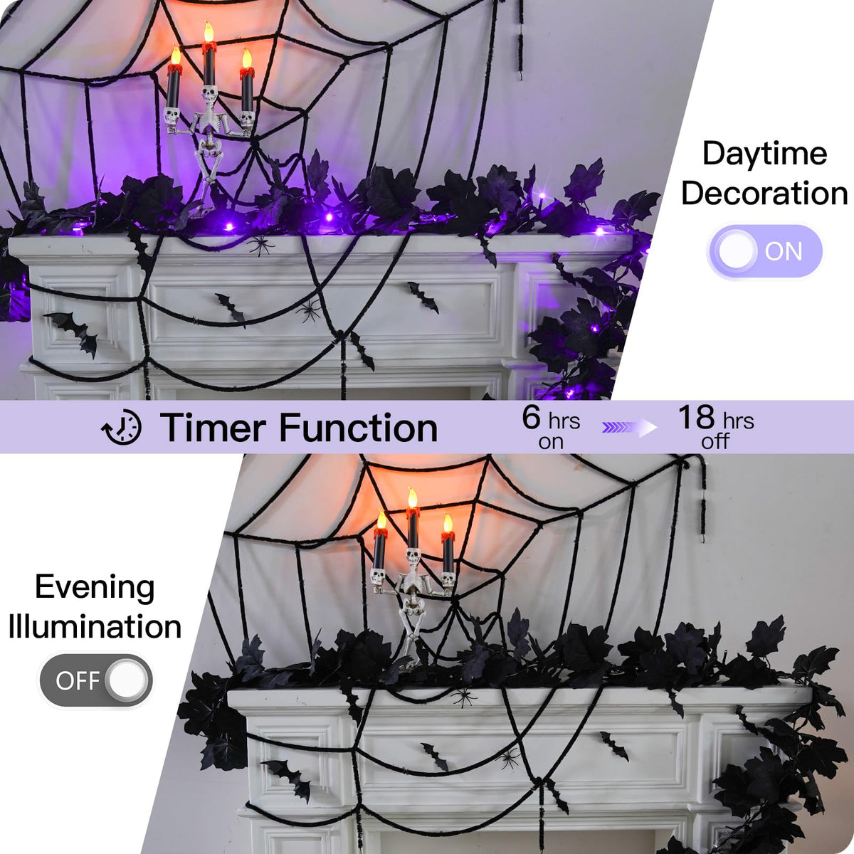 suddus 20 LED Halloween String Lights Battery Operated with Black Maple Leaves 6.5 ft Halloween Garland Decor for Yard, Porch, Table, Wall, Party, Indoor and Outdoor Decorations