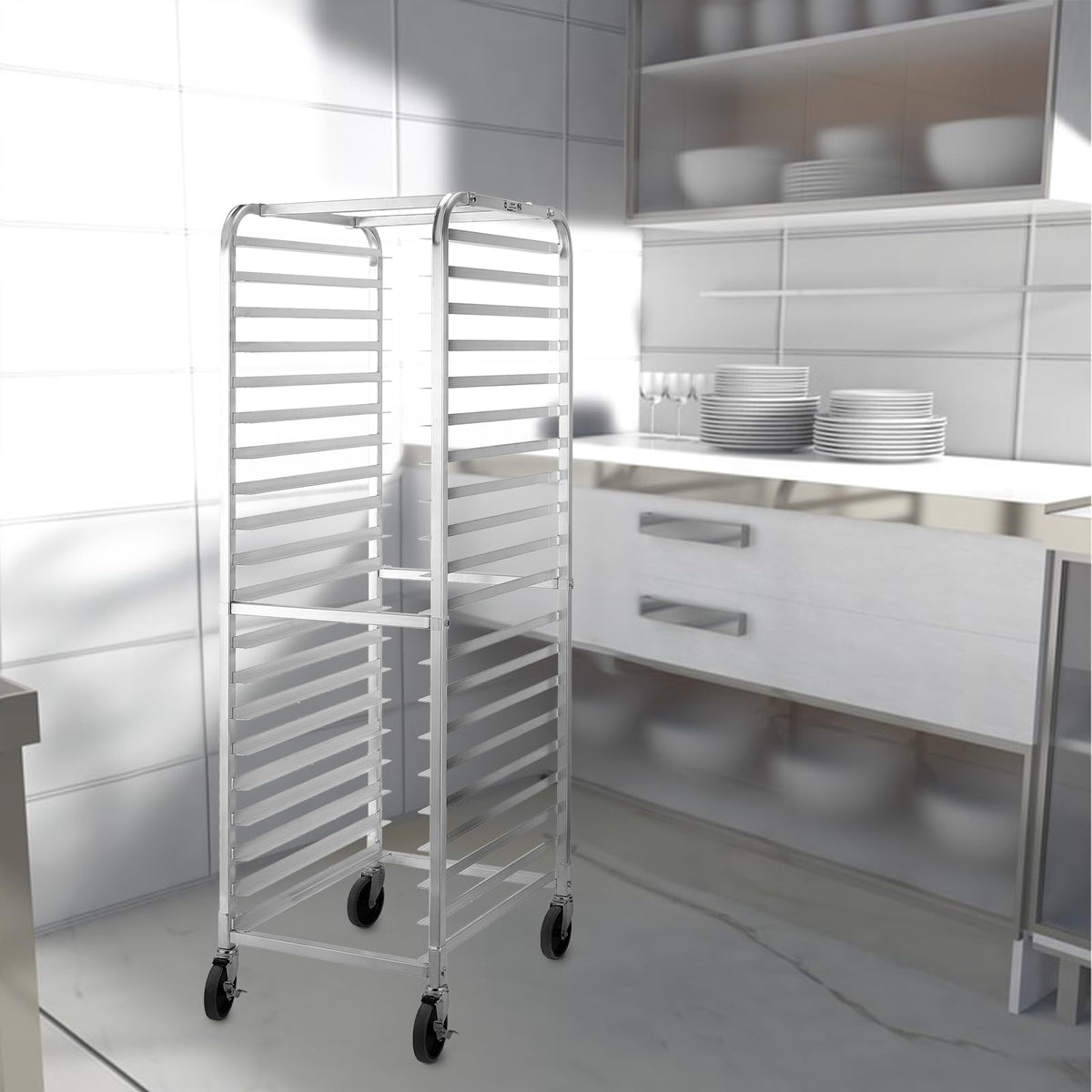 HALLY SINKS & TABLES H Bun Pan Rack 20 Tier with Wheels, Commercial Bakery Racking of Aluminum for Full & Half Sheet - Kitchen, Restaurant, Cafeteria, Pizzeria, Hotel and Home, 26" L x 20" W x 69" H