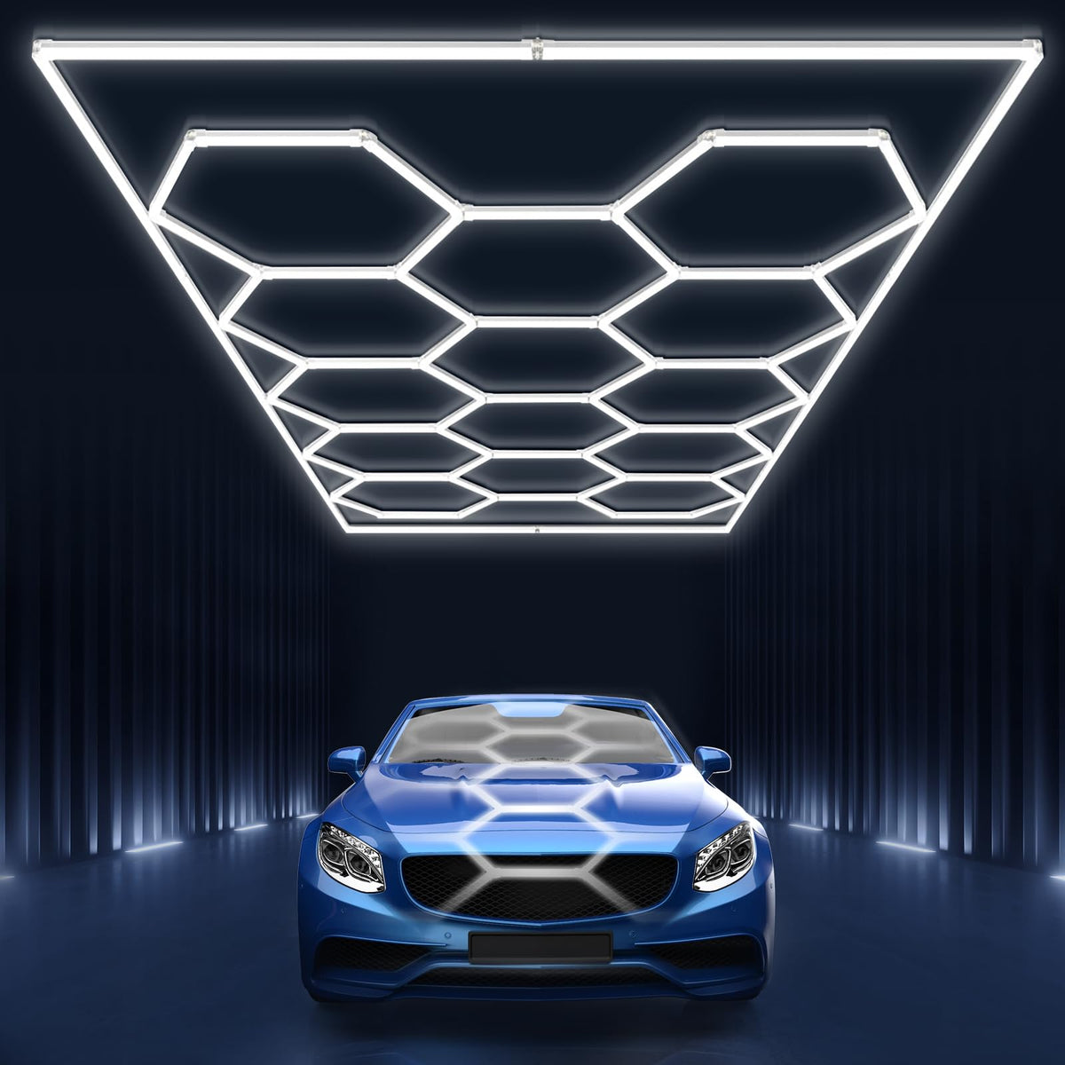 Pomelotree LED Garage Lights, Hexagon Design, 6500K, Aluminum, 14 Grids with Rectangle Frame, Model H5656K14, White