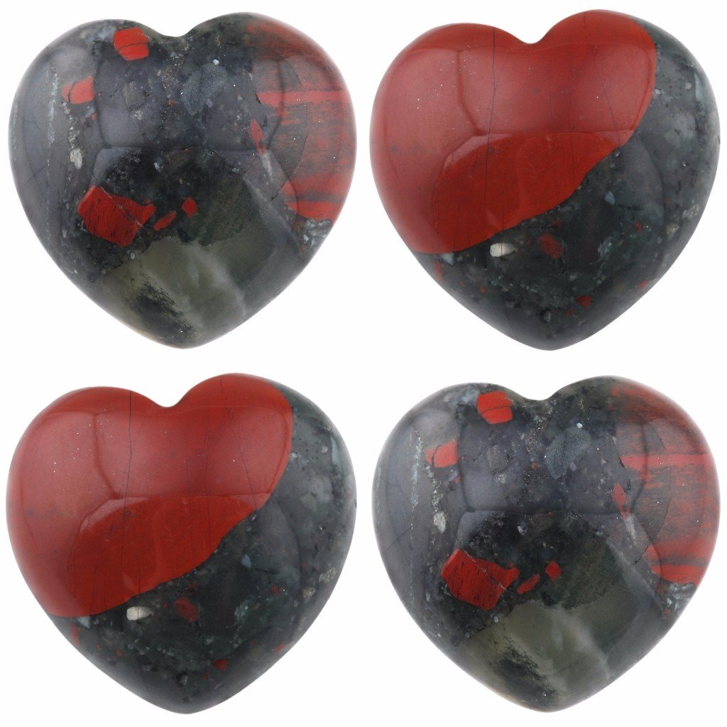 rockcloud Healing Crystal Africa Bloodstone Heart Love Carved Palm Worry Stone Chakra Reiki Balancing 0.8" Mini Size(Pack of 4)