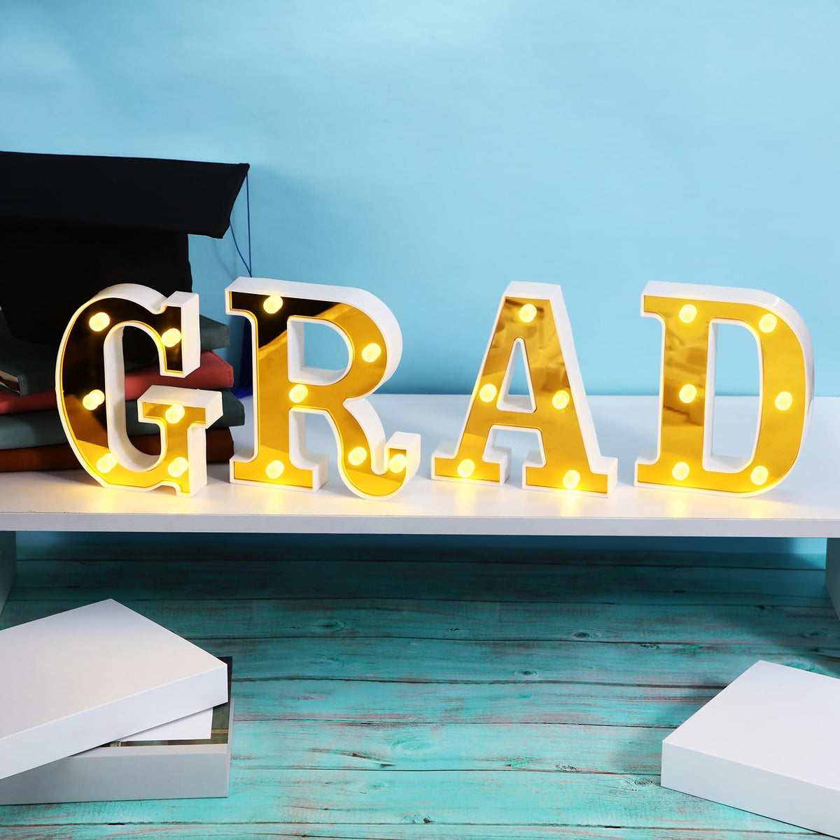 Demissle 4 Graduation Party Decorations 2026 Grad LED Marquee Letters Graduation Table Light Up Sign for Kindergarten Preschool High School College Class of 2026 Grad Party Supplies(Gold)