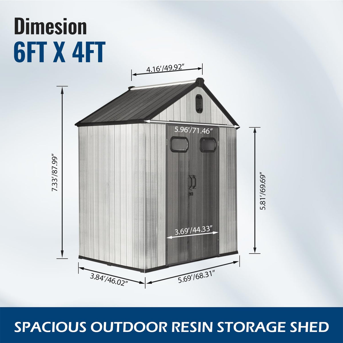 Domi 6x4Ft Resin Outdoor Storage Shed, Small Plastic Garden Shed with Carpet, Outside Weatherproof Storage Building for Tools, Bike, Lawn Mower, Patio, Backyard