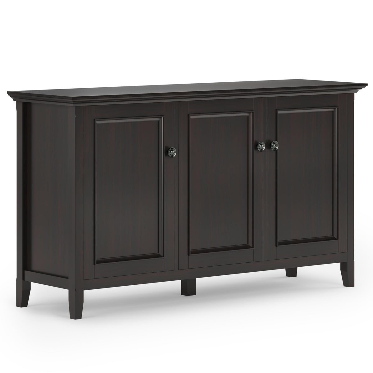 SIMPLIHOME Amherst 60-inch Wide Solid Wood 3-Door Storage Cabinet in Hickory Brown, Transitional-Style Buffet Sideboard for Living Room, Dining Room or Entryway