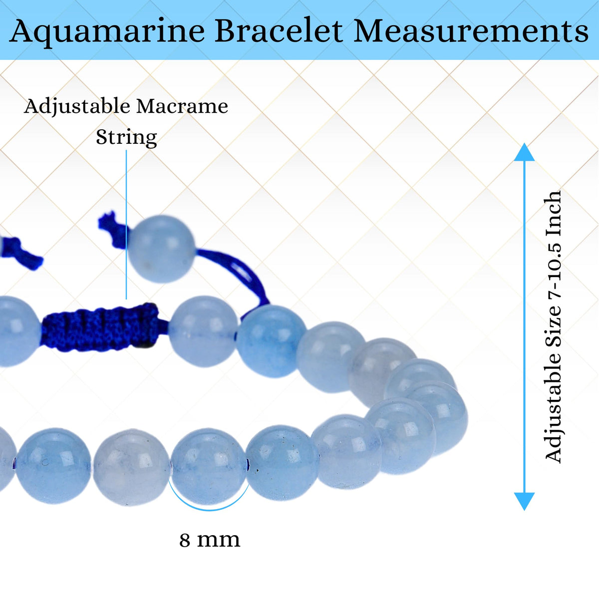 ANAYA AGATE Aquamarine Bracelet - Energy Protection Crystal Handmade Adjustable Bead Bracelet Perfect for Men, Women Christmas Gift - Gemstone Healing Stretch Bracelets Pulsera Para Hombre Mujer Stocking Stuffer