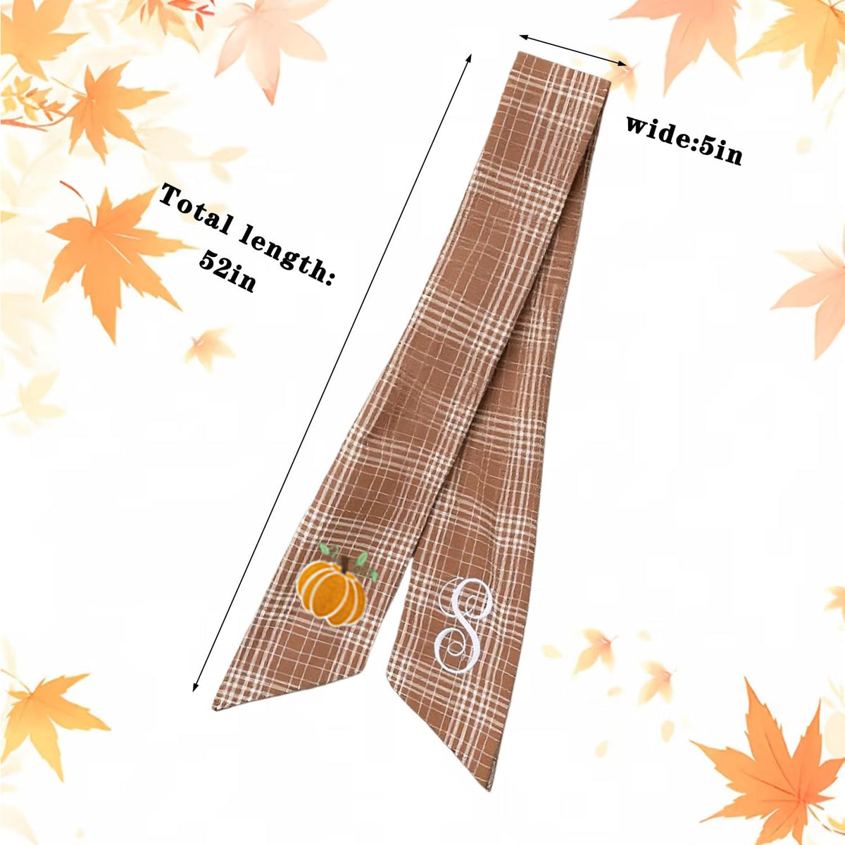 Autumn Door Wreath Sash Embroidered with White Letters and Pumpkins On A Plaid Wreath Sash Ideal for Housewarming Gifts, Autumn Thanksgiving, Halloween, and Christmas Porch Decorations -T