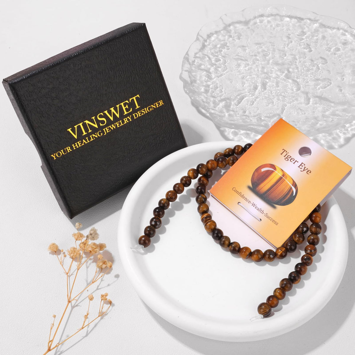 Vinswet 60pcs 6mm Tiger Eye Natural Stone Beads Round Genuine Real Stone Beading Loose Gemstones DIY Smooth Bead for Bracelet Necklace Earrings Jewelry Making