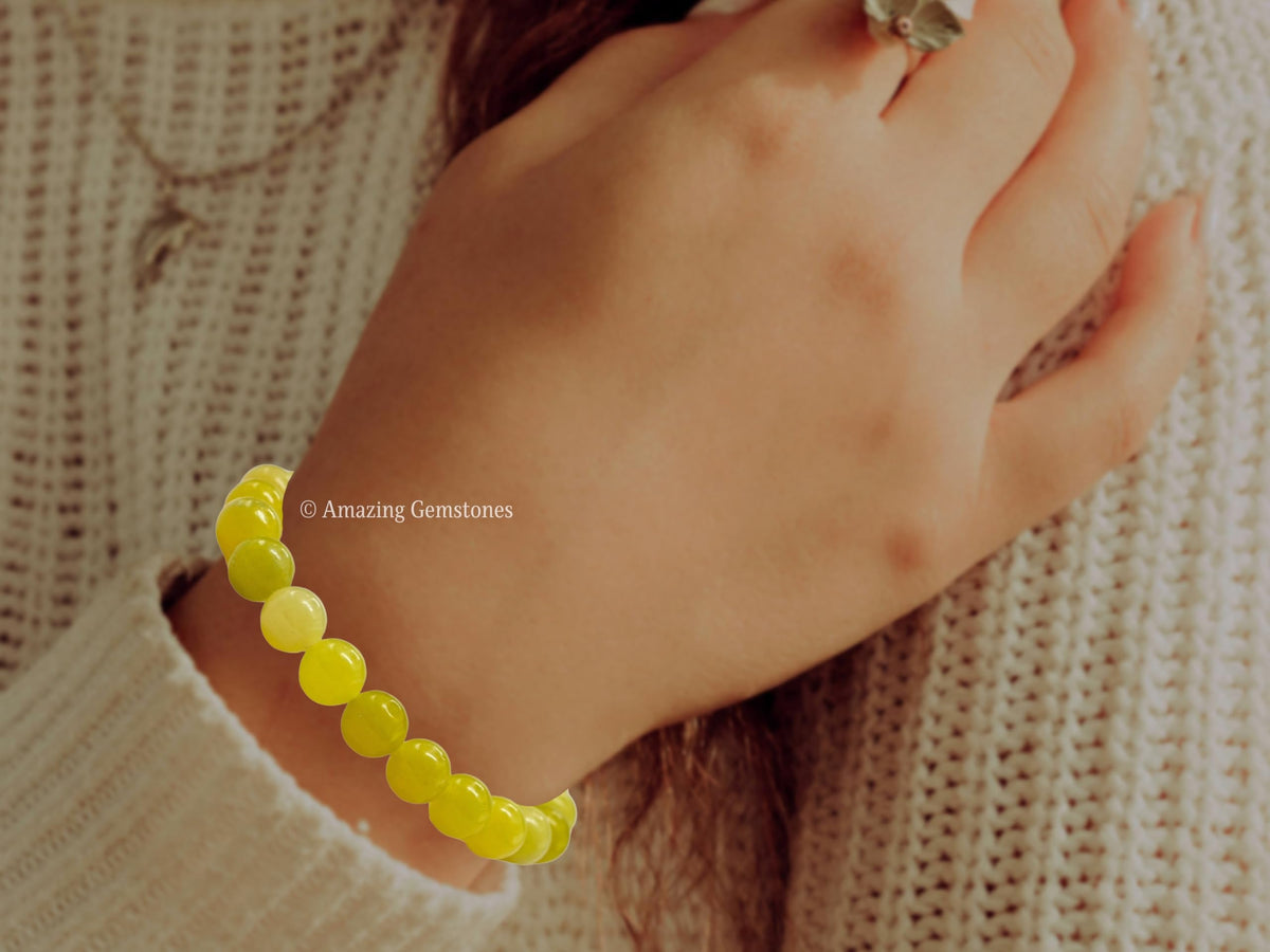 Amazing Gemstone Crystal Bracelet for Women Men's Gifts - Protection Healing Crystal Bracelet - 8mm Gemstone Beaded Stretchable Bracelet Pulseras Para Hombres Mujer Stocking Stuffers Mothers Day Gift (Lemon Jade)