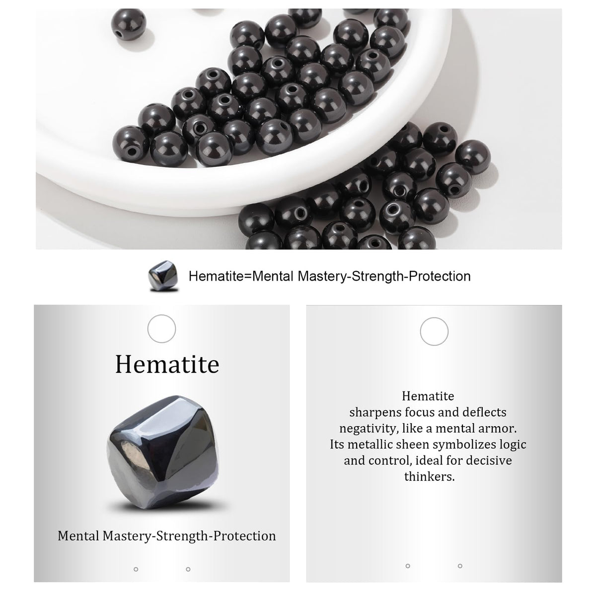 Vinswet 45pcs 8mm Hematite Natural Stone Beads Round Genuine Real Stone Beading Loose Gemstones DIY Smooth Bead for Bracelet Necklace Earrings Jewelry Making
