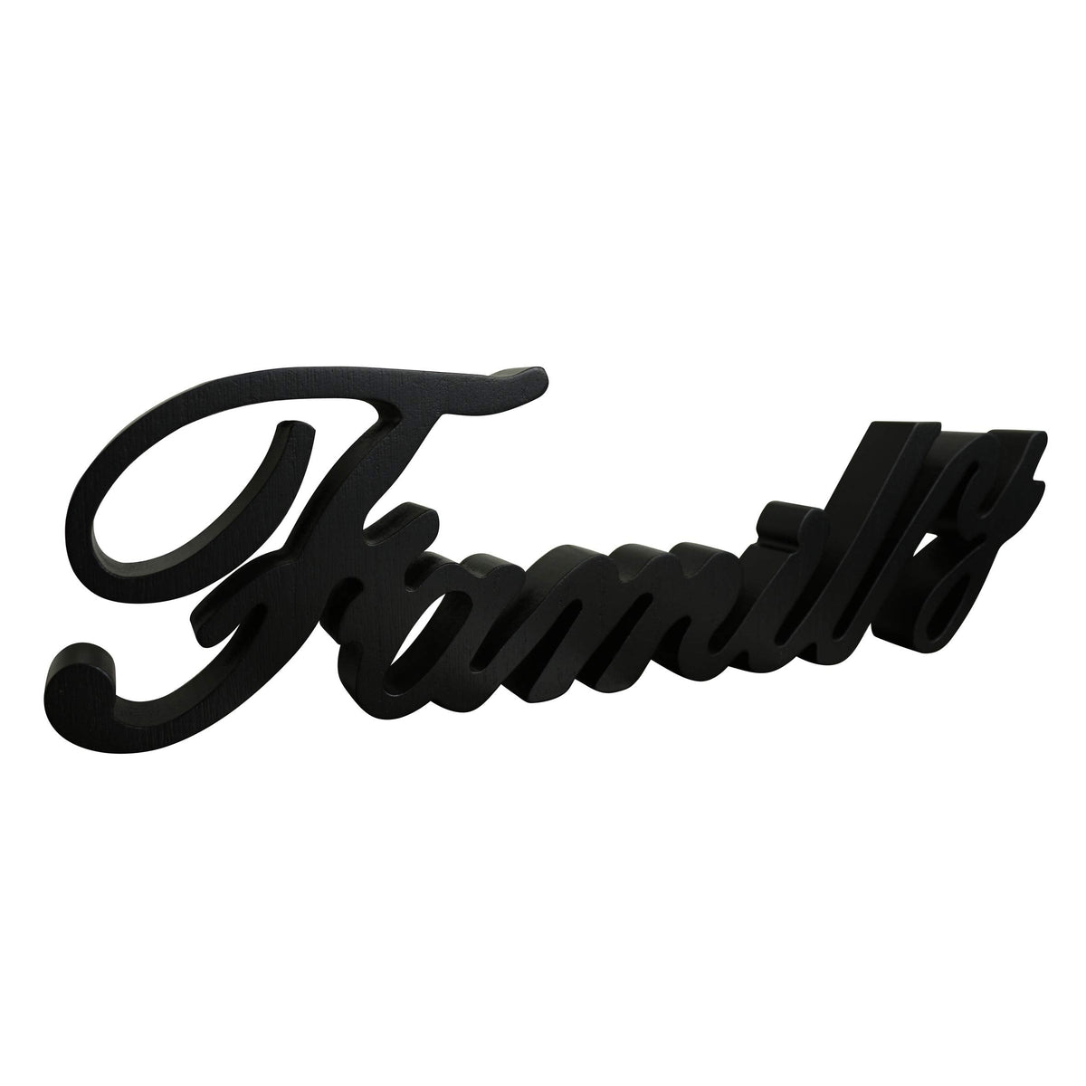 CVHOMEDECO. Matt Black Wooden Words Sign Free Standing "Family" Tabletop/Shelf/Home Wall/Office Decoration Art, 15-3/4 x 4-1/2 x 1 Inch