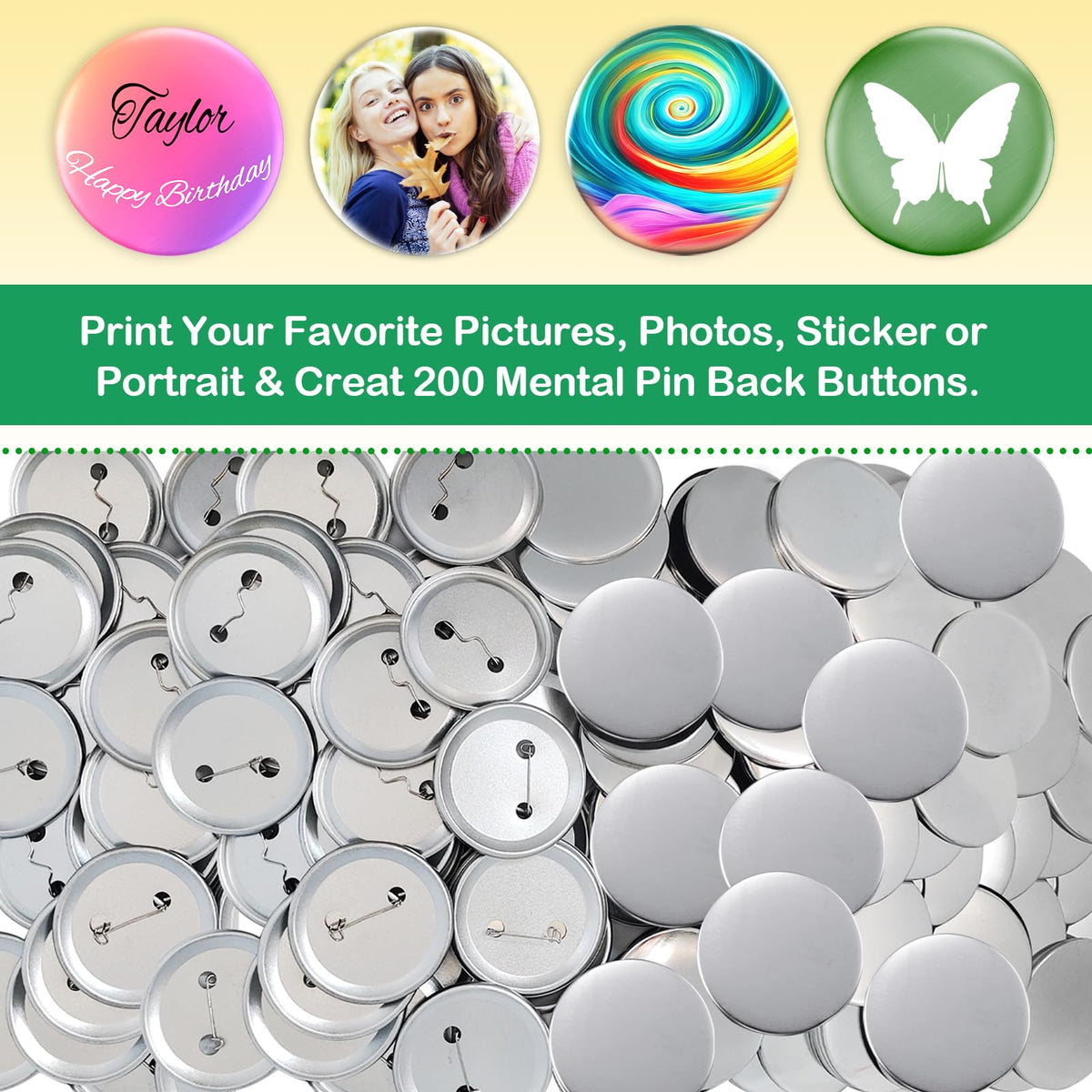 100 Sets 75mm/3" Button Maker Supplies, Complete DIY Supplies for Custom Buttons & Badges, Metal Covers, Metal Backs& Clear Film for Button Maker Machine, Pin Maker, Badge Button Press