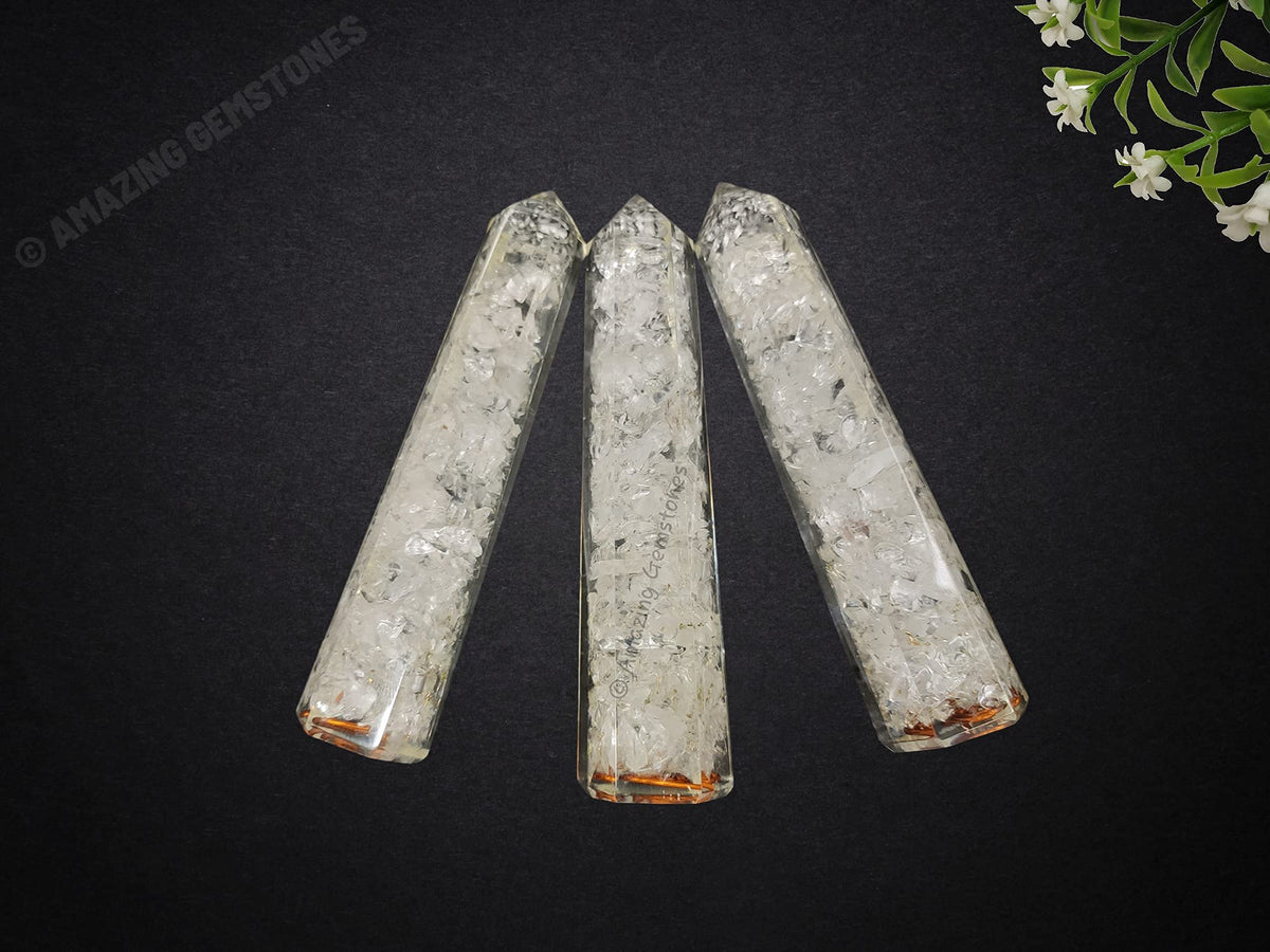 Amazing Gemstone Clear Quartz Crystal Orgonite Towers - Natural Healing Crystal Point Obelisk for Reiki Healing and Crystal Grid (4.5 Inch to 5 Inch, Pack of 1)