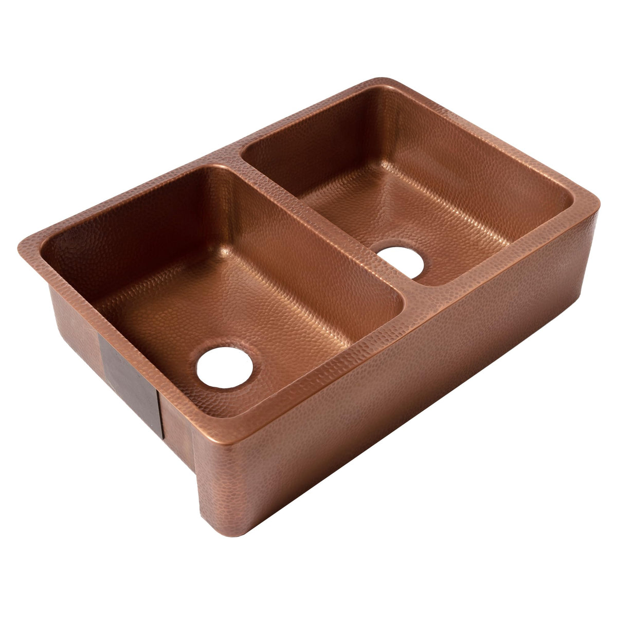 Sinkology Lange 32 Inch Farmhouse Copper Sink - Handcrafted Hand-Hammered Solid Pure Copper Double Bowl Apron Front Farm Sink for Kitchen Remodel - Fits 36-Inch Cabinet - Sinkology Everyday Promise