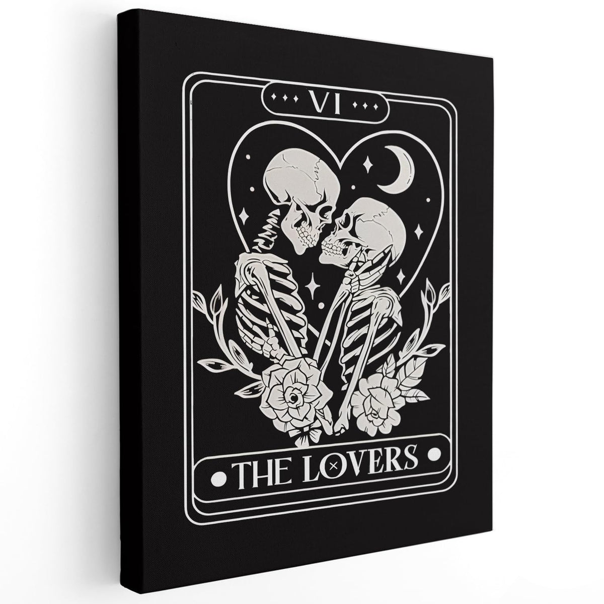 APJYM Gothic Skeleton Wall Decor, Tarot Card the Lover Canvas Wall Art, Gothic Halloween Witchy Room Decor, Witch Stuff, 11x14 Inches Framed