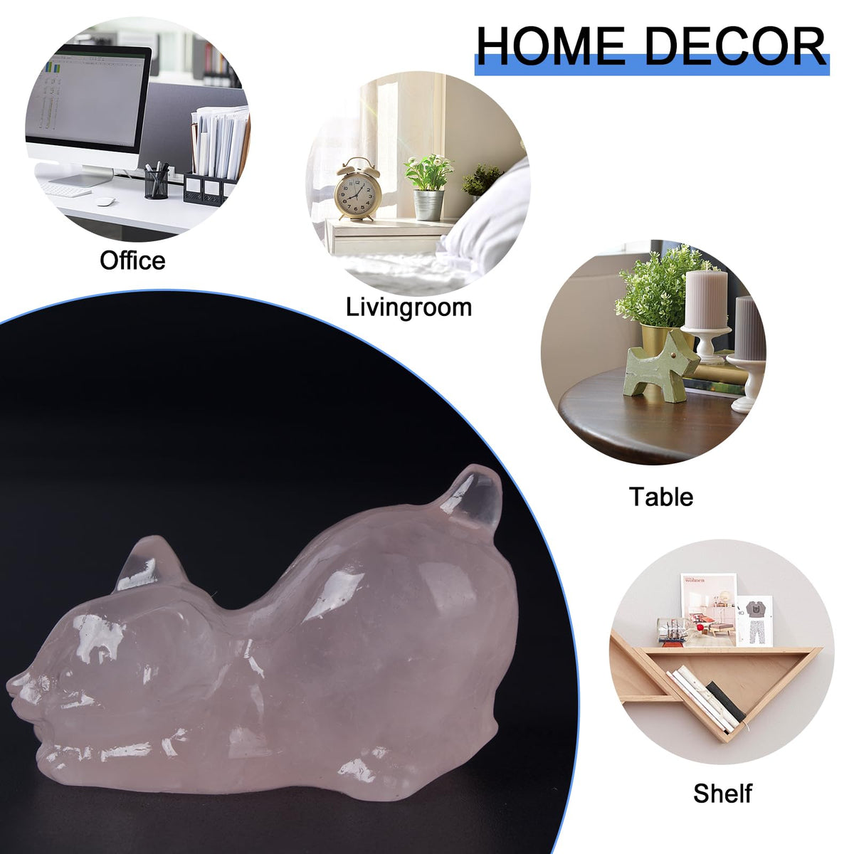 Rose Quartz Crystal Cat Figurines, 2 Inch Pink Kitten Statues for Kitten Lovers and Collectibles, Cat Decor Fingurines for Home Desk Office, Carved Healing Crystal Reiki Animal Gifts for Women