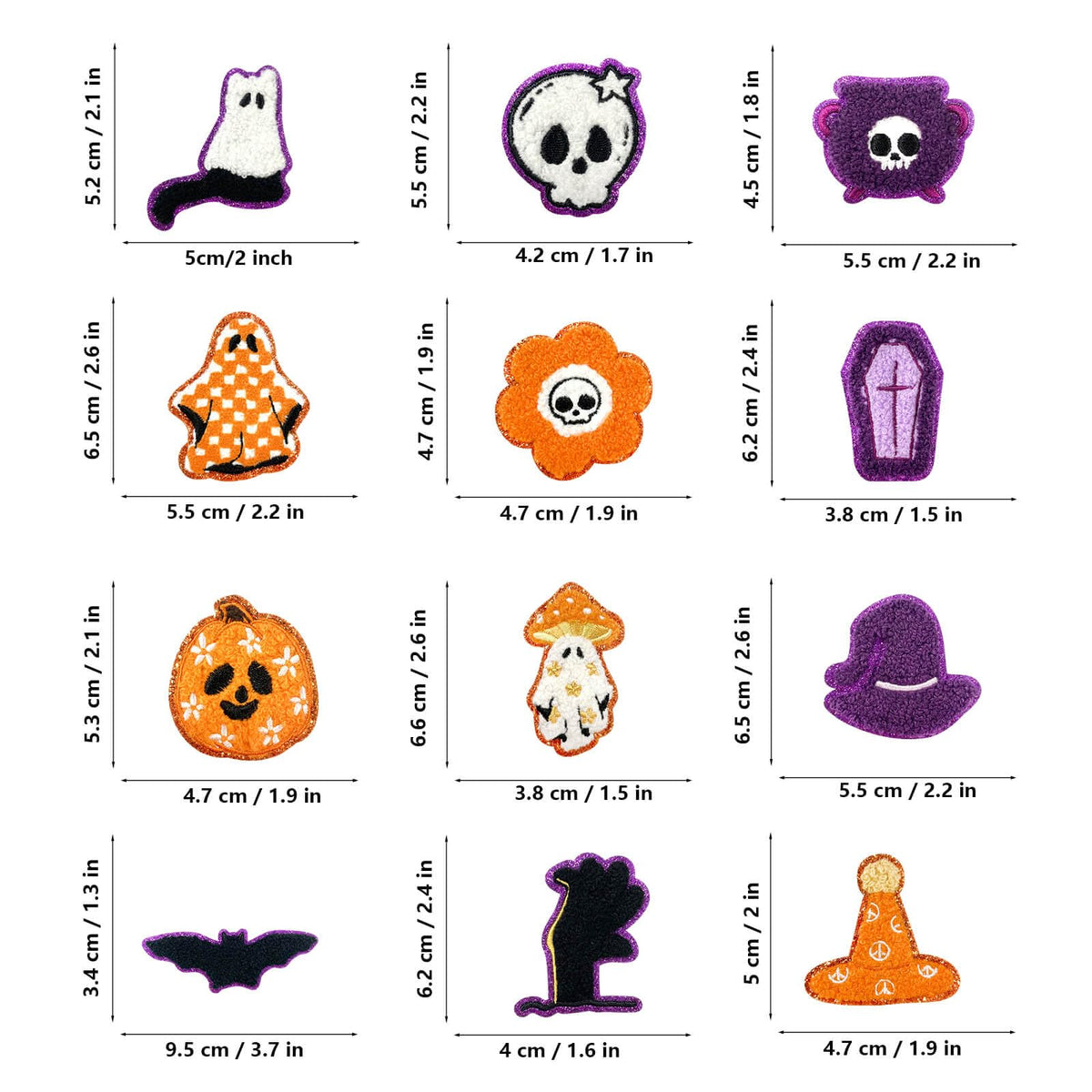 12-Piece of Halloween Ghost Pumpkin Skull Patch, Iron-on/Sew-on Funny Badge Patch Applique Embroidered Patches for Clothing, Jeans, Backpacks, Hats, DIY Accessories & Crafts, Bags, Jackets