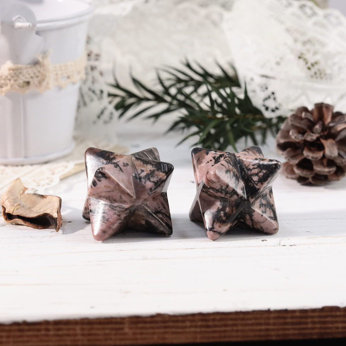 Loveliome Natural Rhodonite Merkaba Crystal Protection Sacred Meditation Energy Generator Healing Chakra Six-Pointed Star 1 Inch