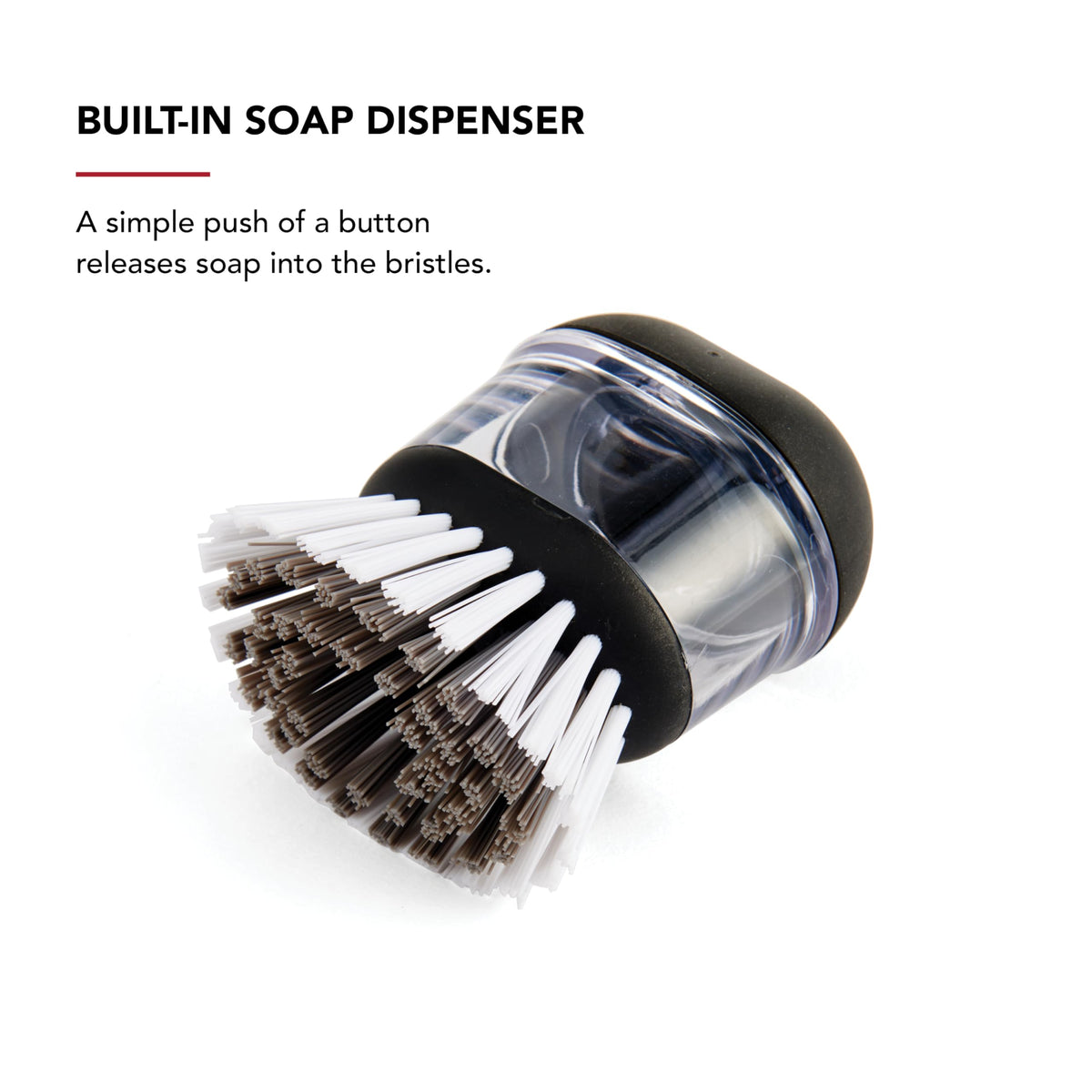 KitchenAid Soap Dispensing Palm Brush with Built in Easy to Fill Soap Dispenser, Non Slip Grip for Easy Cleaning, Safe on Non Stick Cookware, 2.95 x 2.17 x 3.54 inches, Black