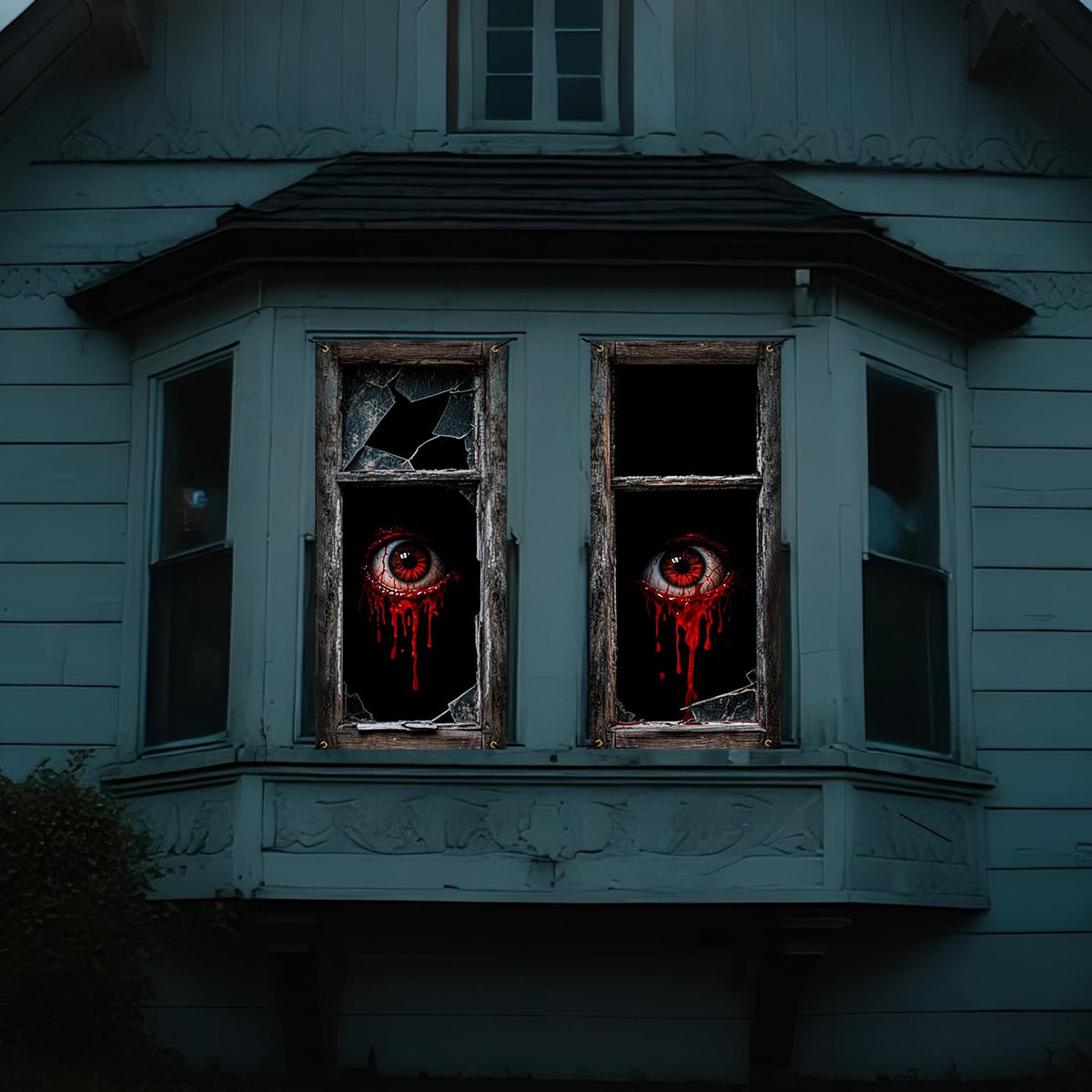 Roetyce Halloween Window Decorations, 2PCS Halloween Curtain Banner, Scary Window Clings Door Cover Indoor Outdoor 59 x 27.5 Inch, Horror Party Wall Poster