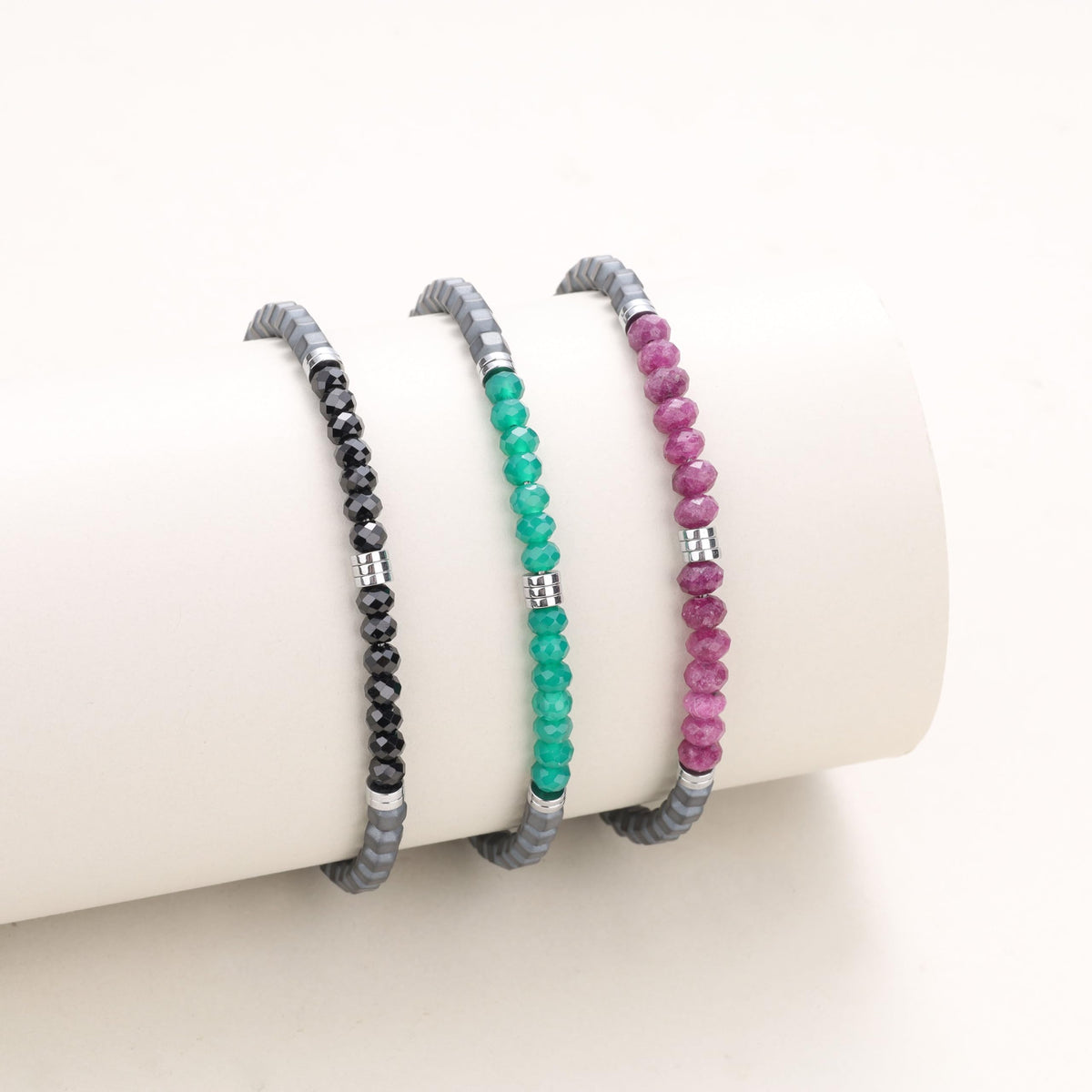 GAVU Crystal Men's Bracelet, Hematite & Black Spinel Beaded Bracelet