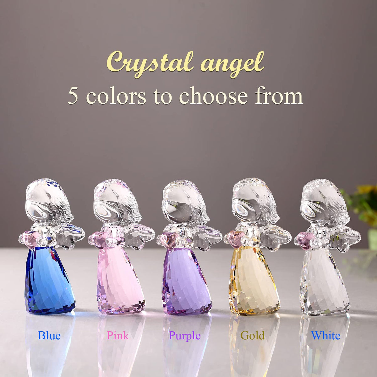 DOJOZ Crystal Little Angel Christmas Birthday Gifts Cherub Figurine Paperweight Decor Ornaments Art Collecible (Gold)