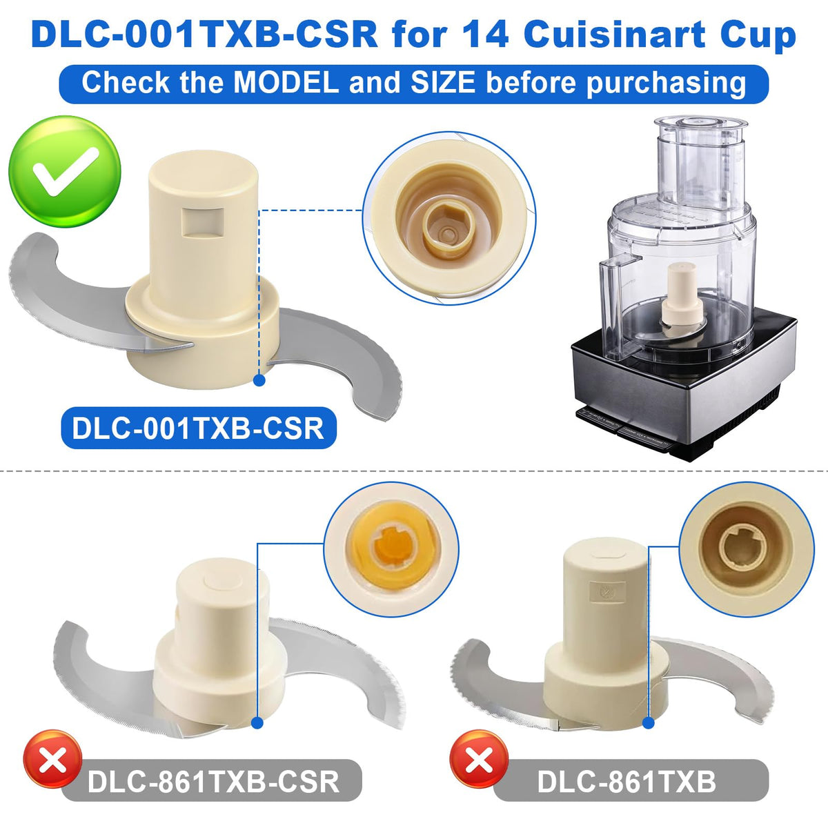 DLC-001TXB Main Stainless Steel Chopping Blade Compatible with Cuisinart 14 Cup Food Processor Replace for DLC-001TXA,DFP-14BCNY,DFP-14BCNR, DFP-14BWN,DFP-14BCN, DLC-2014,DLC-001TXB-CSR