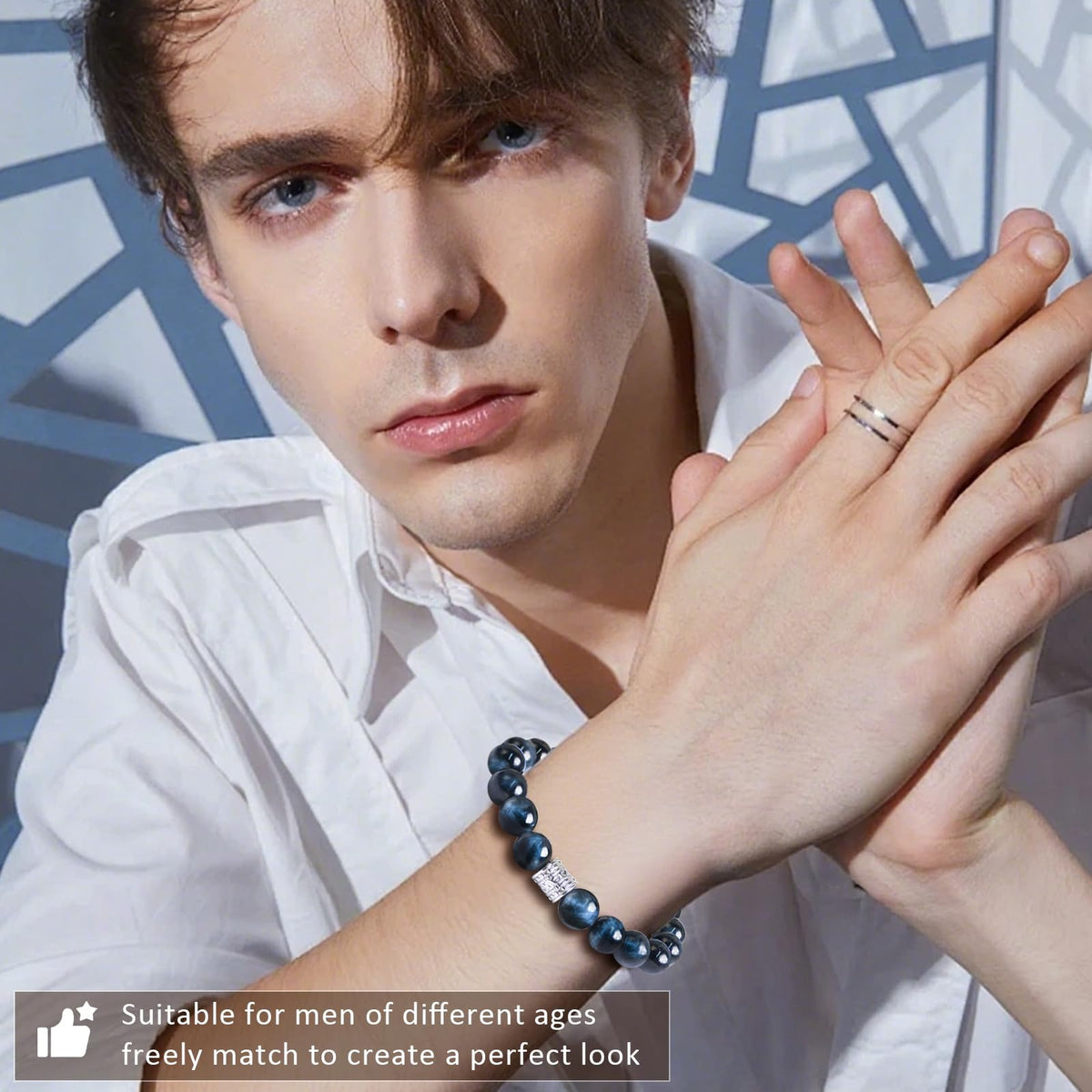Tiger Eye Obsidian Beaded Bracelets For Men Gemstone Bracelets For Men &Women Fashion Natural Stone Men‘s Jewelry (dark blue)