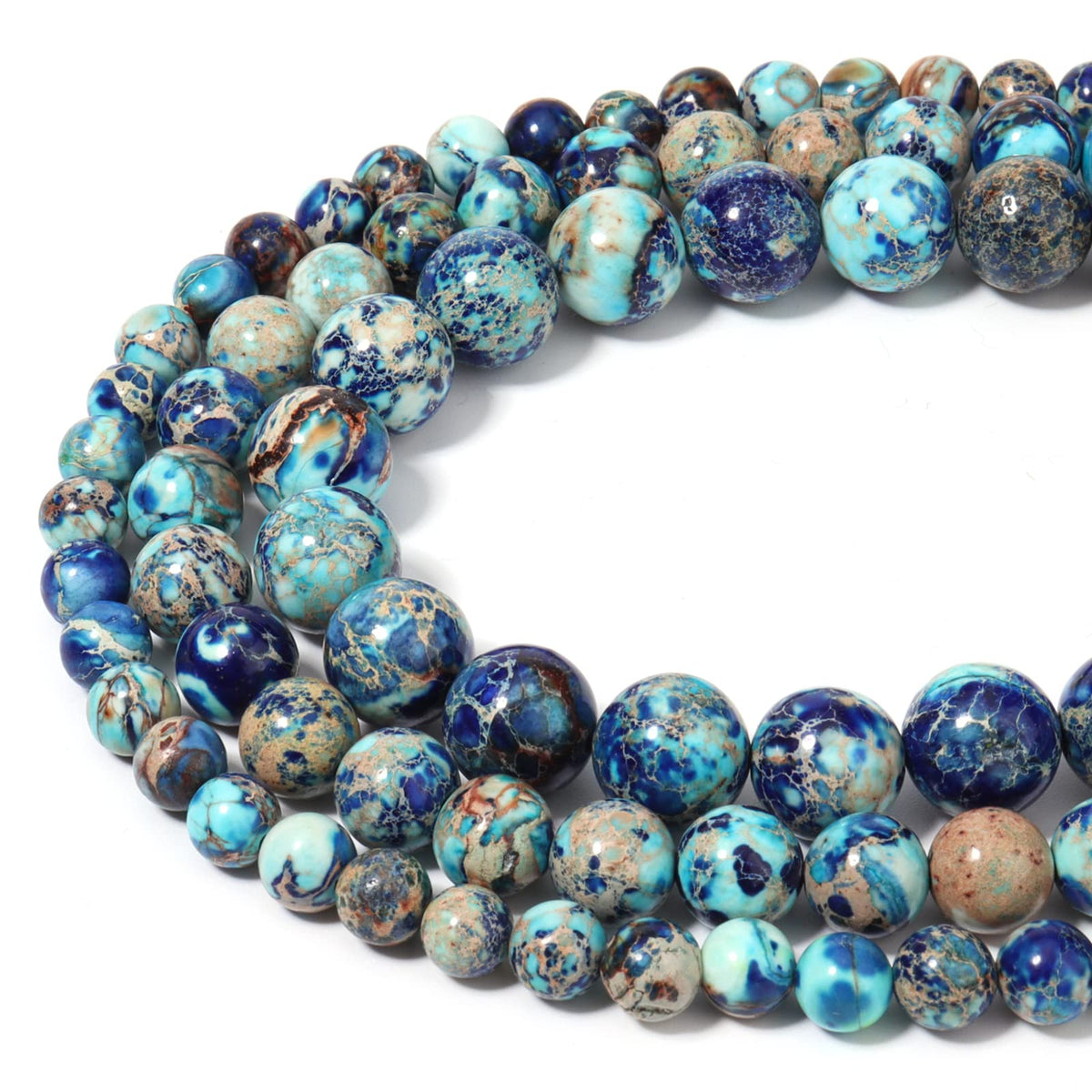 35pcs 10mm Natural Mixed Blue Imperial Jasper Gemstone Beads Energy Healing Crystal Round Loose Stone Beads for Jewelry Making, DIY Bracelets Necklaces