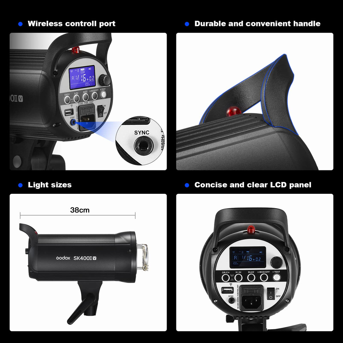 Godox SK400IIV 800W Professional Studio Strobe Flash 2Pack Kit 5700±200K with Standard Reflector,BD-04,Softbox,Umbrella,Light Stand,for Photography 2.4G Wireless X System Bowens Mount