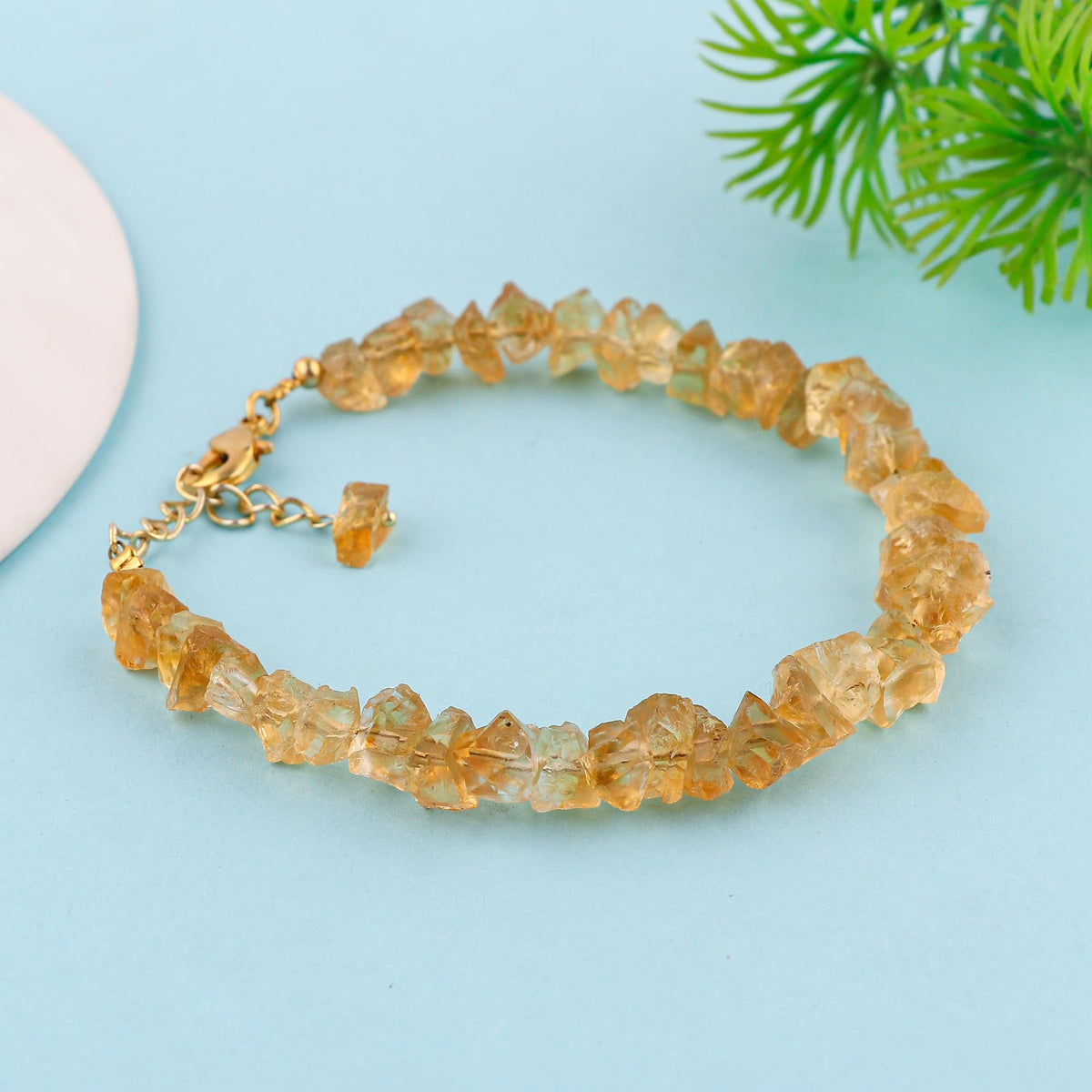 CRYSTALINES Natural Raw Yellow Citrine Gemstones Bracelet, Assorted Rough Stones, Healing Crystals, Handmade Hypoallergenic Jewelry for Women, November Birthstone, Gold Plated Chain 7+1inch