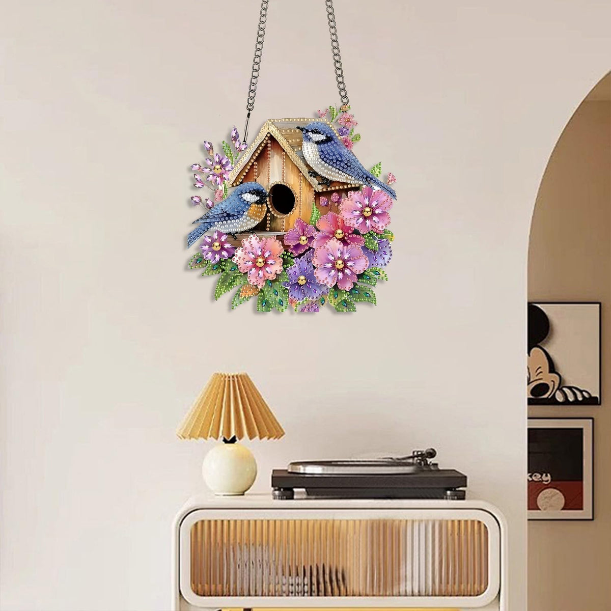 LPDJITO DIY Birdhouse Diamond Painting Hanging Ornament, Double-Sided Acrylic Flowers Bird Diamond Art Kit, Special Shaped Drill Pendant Window Art Kit, Suncatcher Hanging Craft Decoration