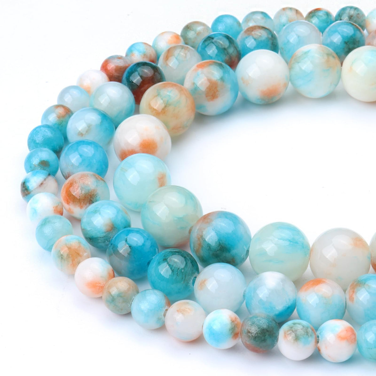 Siomia 45pcs 8mm Natural Blue Colorful Persian Jade Beads Energy Healing Crystal Round Loose Stone Beads for Jewelry Making, DIY Bracelets Necklaces