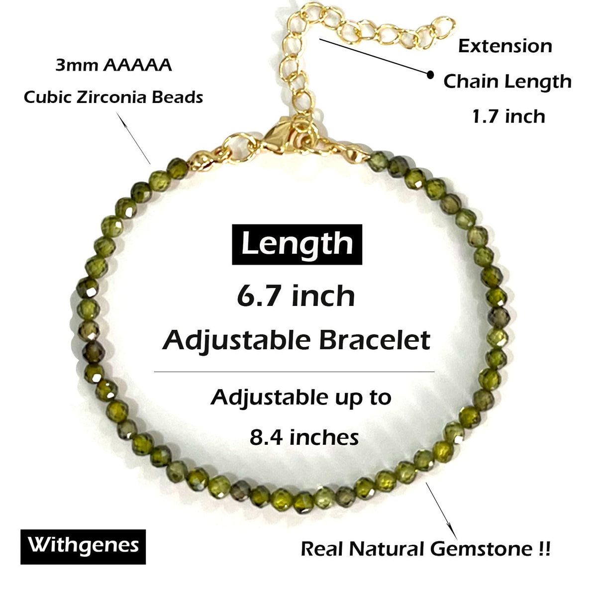 Withgenes Women's Bracelets Trendy Gemstone Bead Bracelet Crystals And Healing Stones Adjustable Gold Plated Bracelets Pretty Boho Jewelry Gifts for Women, Olive Green
