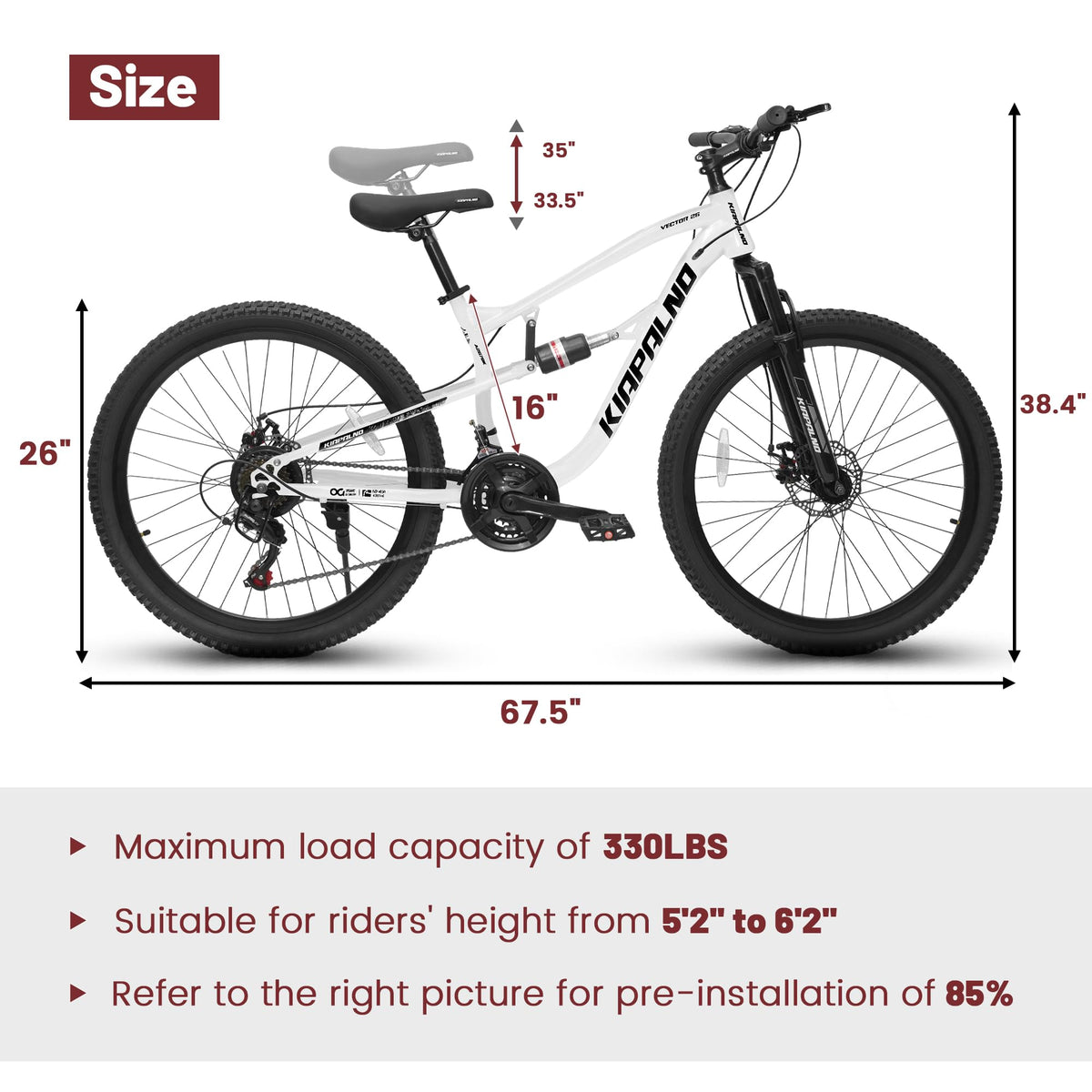 Ecarpat 26 inch Mountain Bike Full Suspension, 21 Speeds Dual Disc Brake Men Boys Bike for 10+ Years, Carbon Steel Frame, Trail Beach Snow Commuter City Bikes, Birthday Gift Choice