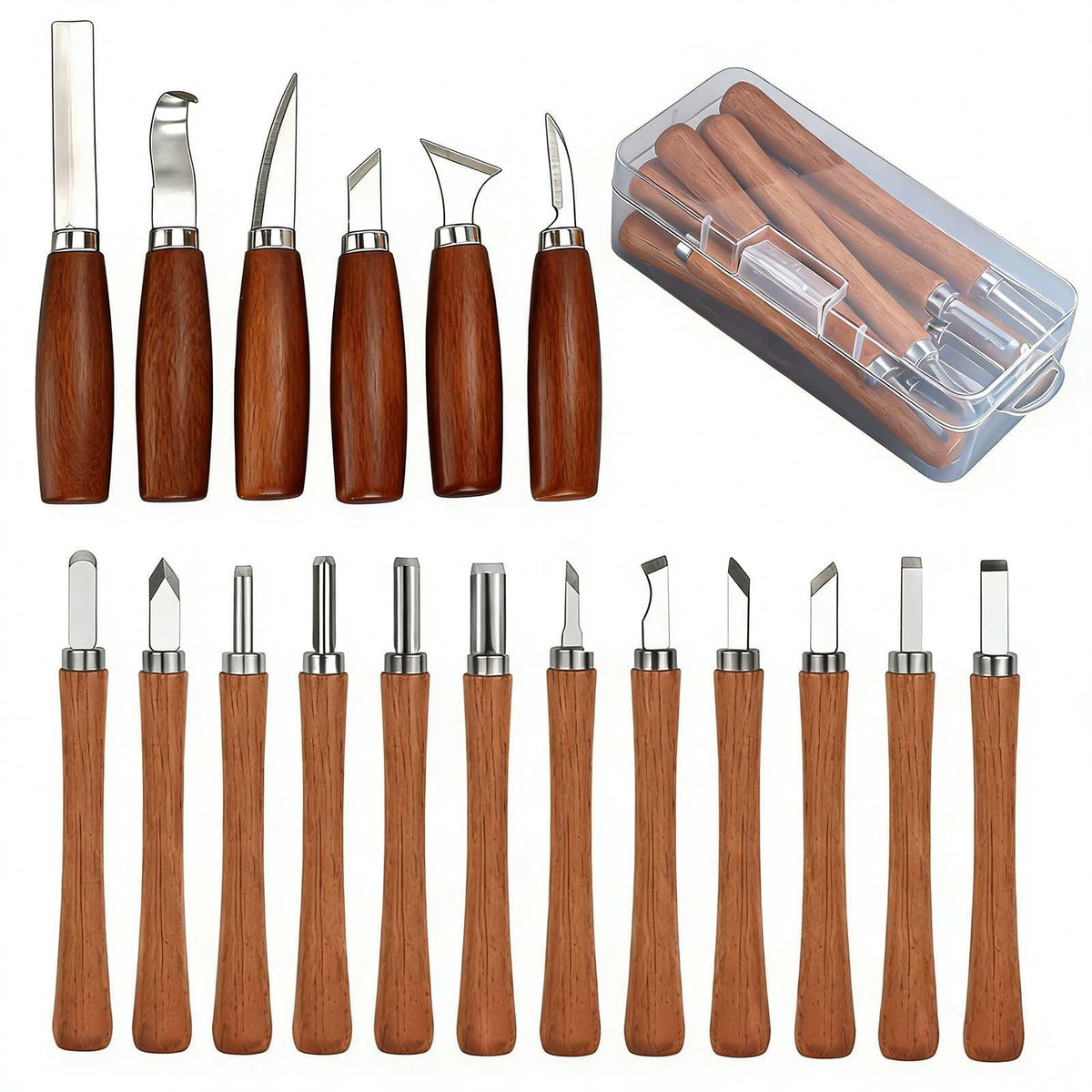 Wood Carving Kit, 18Pcs Professional Whittling Tools with 6 Wood Carving Knives 12 Detail Knives for Beginners Enthusiasts Gift DIY-Natural Wood-18 pcs