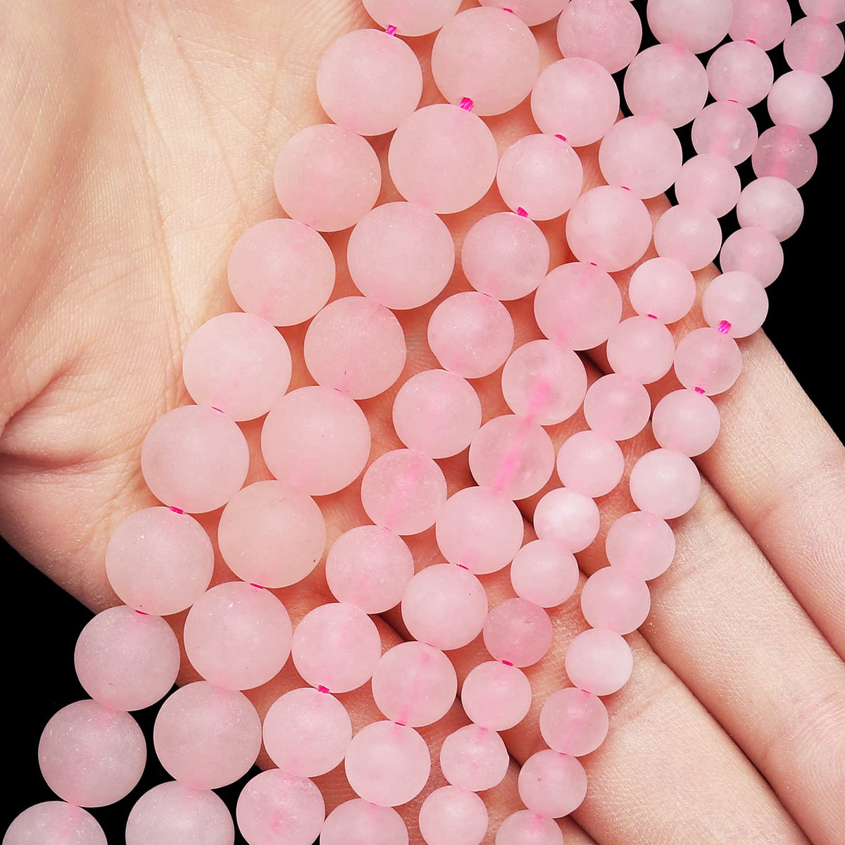 Natural Matte Pink Quartz Beads, 10MM Round Frosted Unpolished Loose Gemstone Beads for Bracelet Necklace Jewelry Making, Energy Stone Healing Power with Stretch Beading Cord