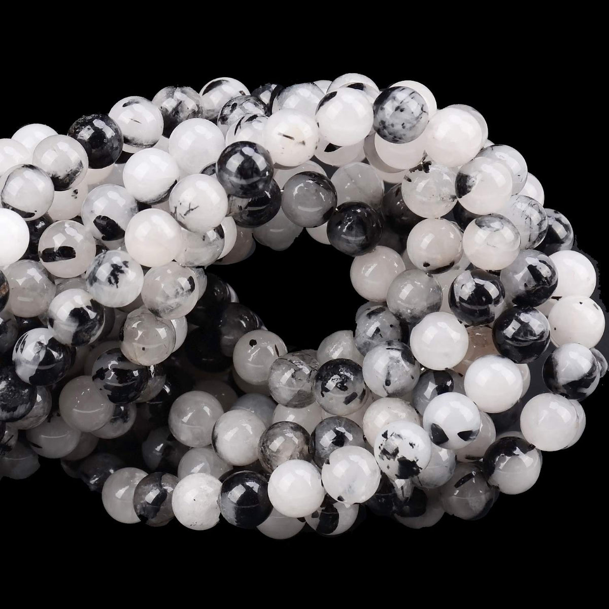 100Pcs Natural Crystal Beads Stone Gemstone Round Loose Energy Healing Beads with Free Crystal Stretch Cord for Jewelry Making (Tourmaline Quartz, 8MM)