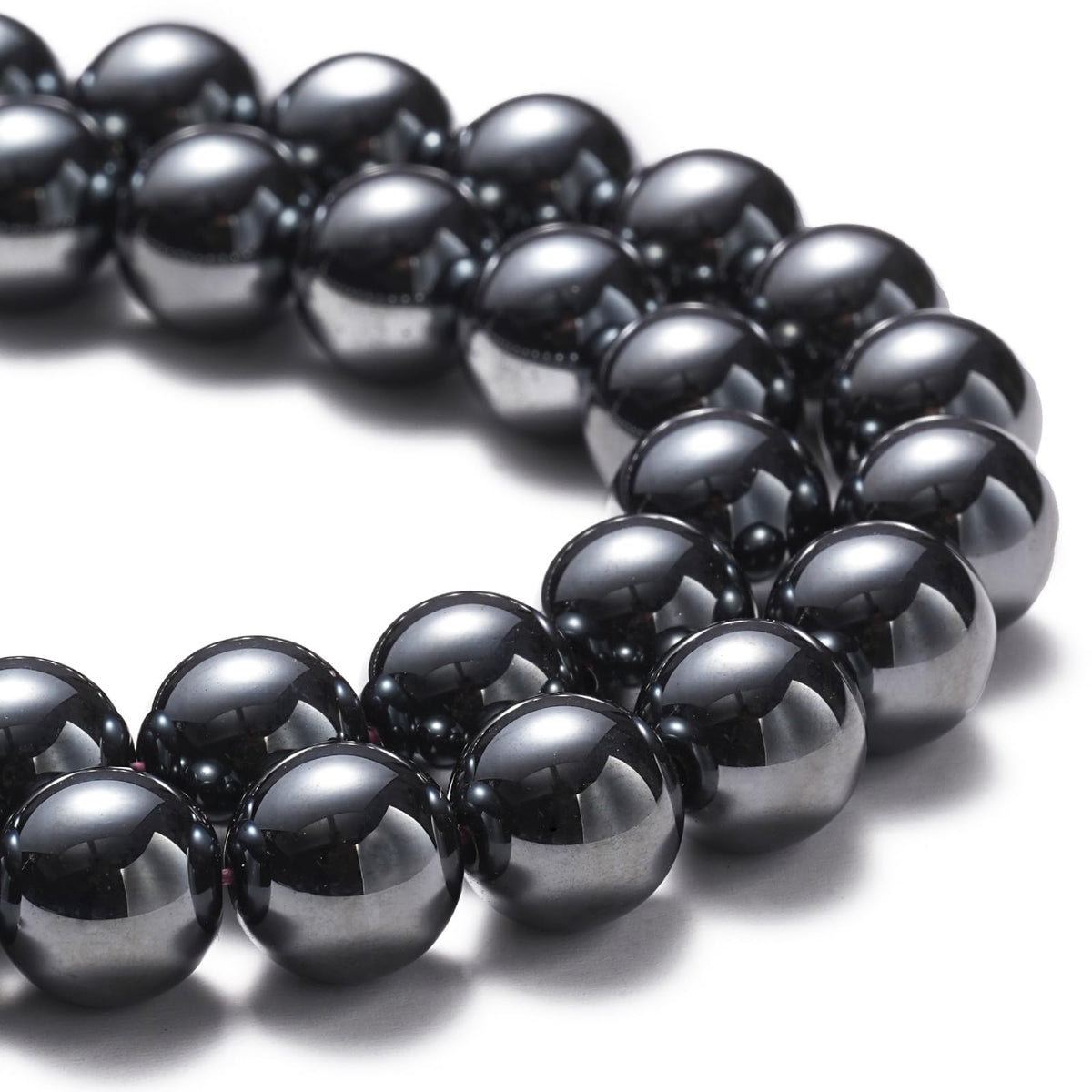 10mm Natural Black Hematite Gemstone Beads Polished Round Smooth Stone Beads for Bracelets Jewelry Making 15inch Loose Beads