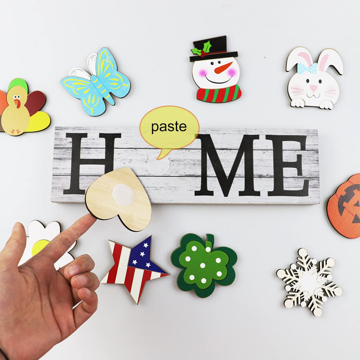 Joyzan Interchangeable Home Table Signs, Wooden Letter Tabletop Decorative Shelf Sign Centerpiece Room Decoration Rustic Ornaments Set 11Pcs Seasonal Icons Holiday Decor Party Kitchen Mantel 11Pcs