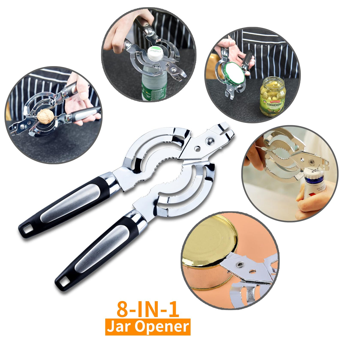 Topoem Jar Opener, Multi Jar Openers for Seniors, Stainless Steel Jar Lid Opener, Bottle Opener for Seniors with Arthritis, Weak Hands