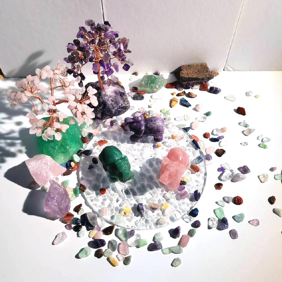 QINJIEJIE 3PCS Elephant Decor Amethyst Statue Crystals Rose Quartz Green Aventurine Cute Desk Stones Statue Gemstones Decoration Room Office Decor Pocket Spiritual Gem Gift for Women 1.5