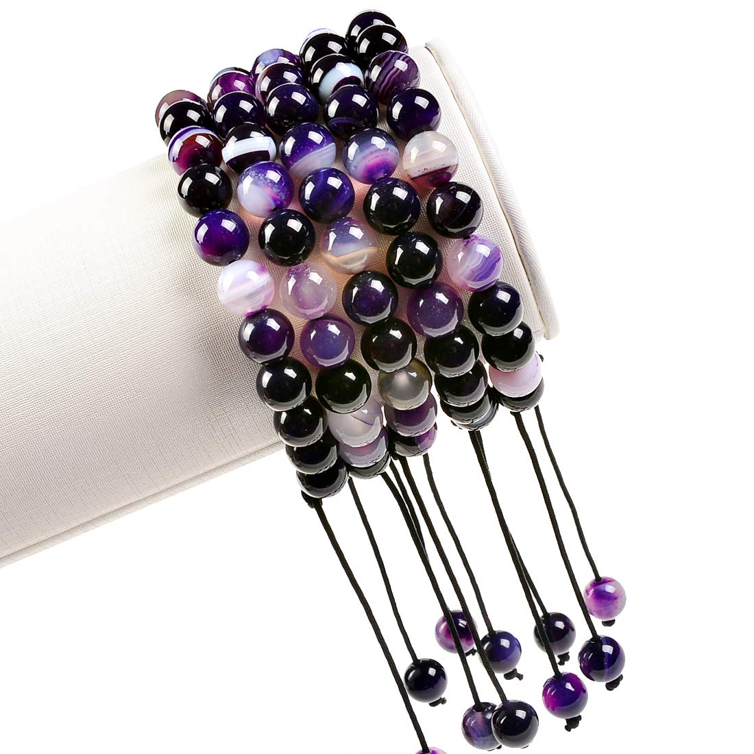MASSIVE BEADS Natural Healing Power Gemstone Crystal Beads Unisex Adjustable Macrame Bracelets 8mm (Agate Purple, 8mm)