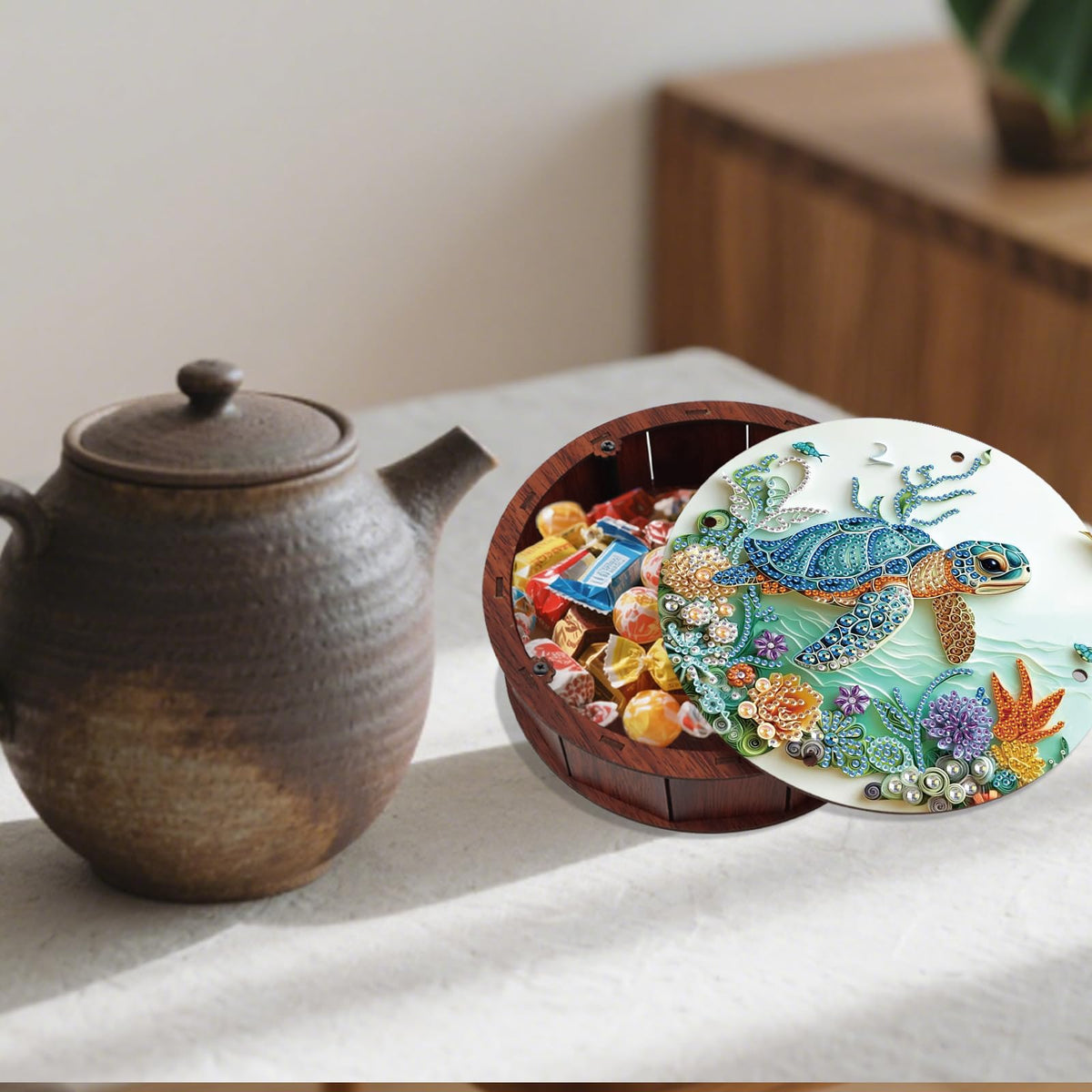JZHYOAN Sea Turtle Diamond Art Snack Box with Lid for Home DIY Animal Diamond Painting Wooden Container Holder Gem Art Holder Box for Family Table Movie Snack Tray Organizer Storage Decor Craft