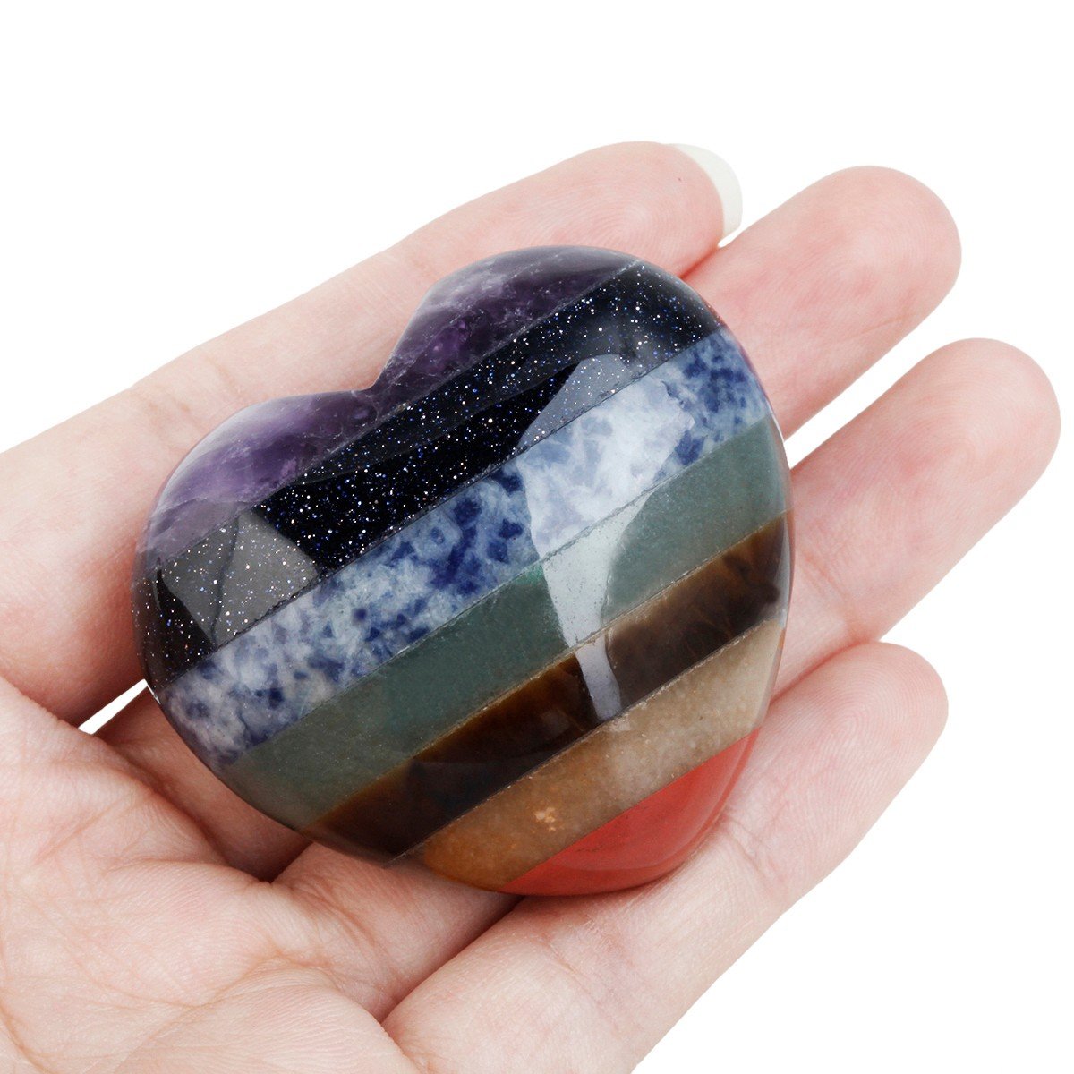 rockcloud Healing Crystal 1.6 inch Rainbow Heart Love Carved Palm Worry Stone Chakra Reiki Balancing